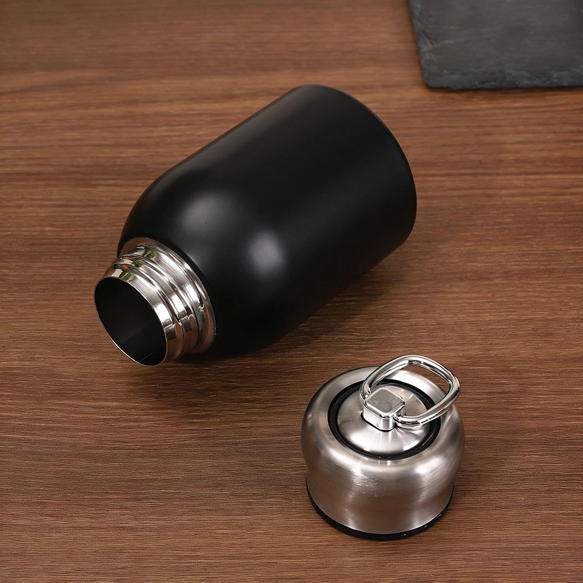 10oz Slim Stainless Steel Water Bottle Insulated Thermal Flask for Hot Cold Drinks, Compact for Women Men, Leakproof Portable Bottle for Camping Hiking Gym(Black)