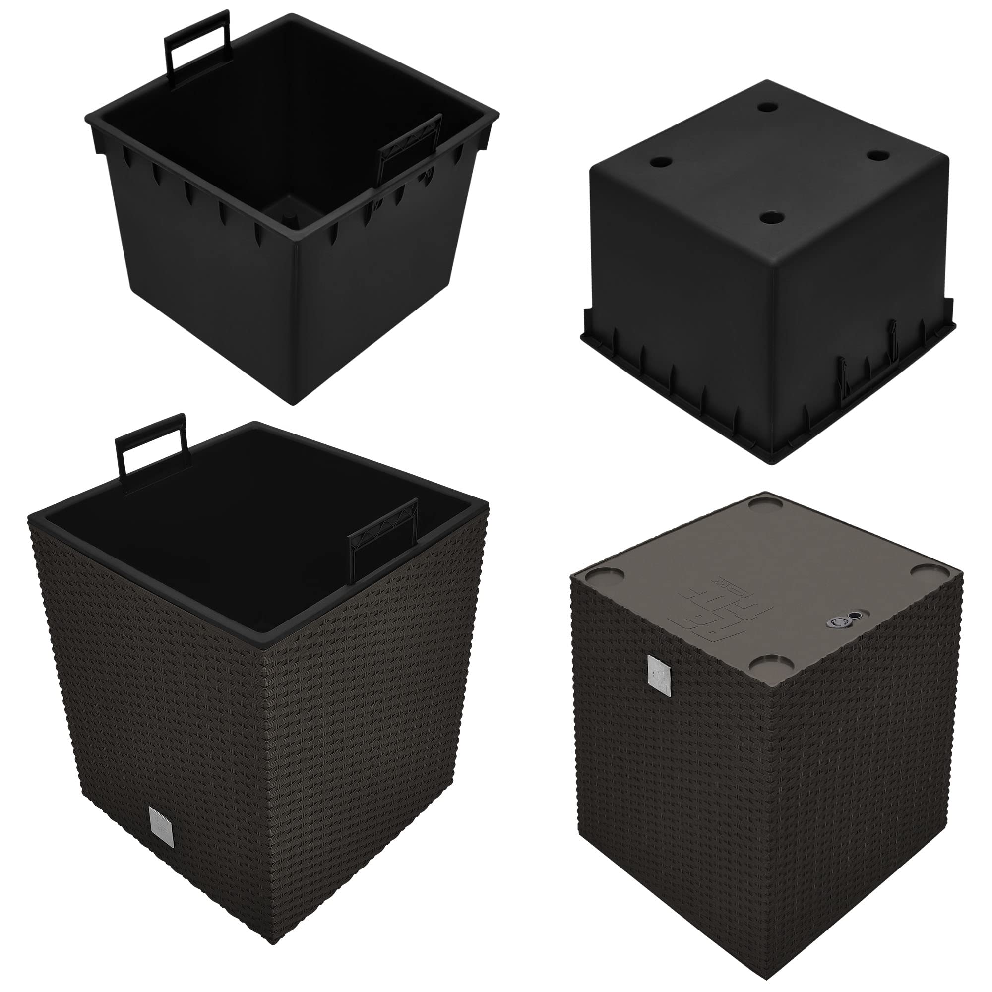 KOTARBAU® Juego de 2 macetas de 64 l, altura de 40 cm, de plástico Umbra con maceta interior, juego de macetas como maceta de ratán para interior y exterior