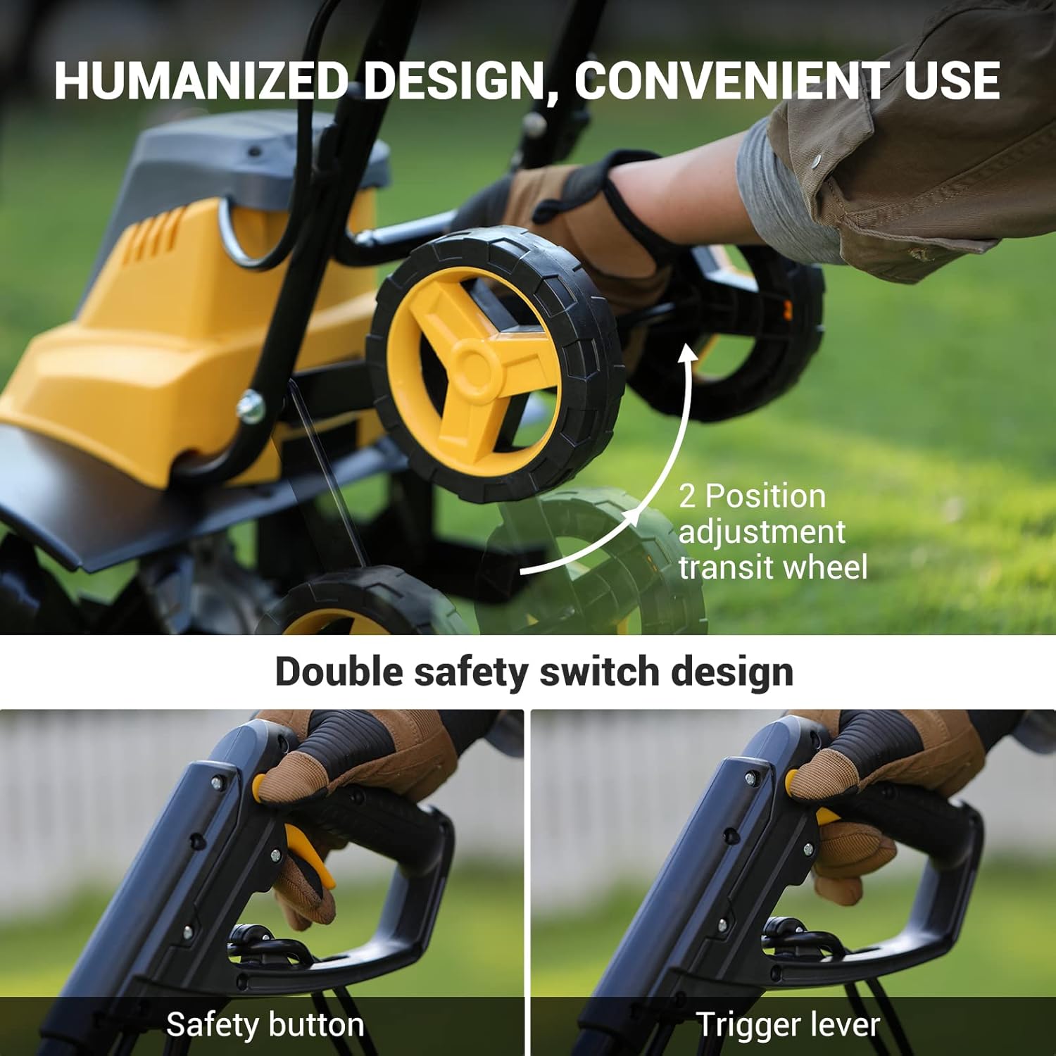 Rock&Rocker 18-Inch 13.5Amp Electric Tiller, Garden Tiller Power Tiller 8.7" Working Depth, 6 Steel Tines, Foldable Handle, Lightweight, Adjustable Wheels, for Digging, Soil Cultivation, Landscaping : Patio, Lawn & Garden