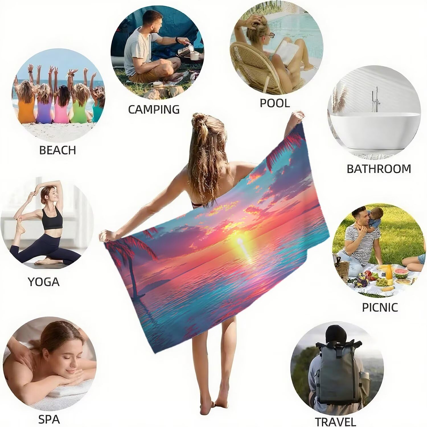 Toalla Playa Grande 160x220 Toalla Playa Microfibra, Ligera Secado Rápido, Sin Arena Portátil Toallas para Viajes, Hombre, Mujer Toallas, para Natación, Camping, Gimnasio (Cielo Atardecer) p-559