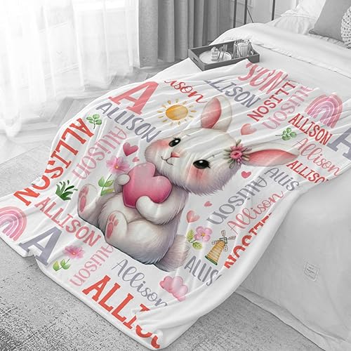 Miniatura 6 de Manta de bebé personalizada de conejo, regalos personalizados de conejito para niños y niñas, ultra suave, afelpada, acogedora y transpirable, manta