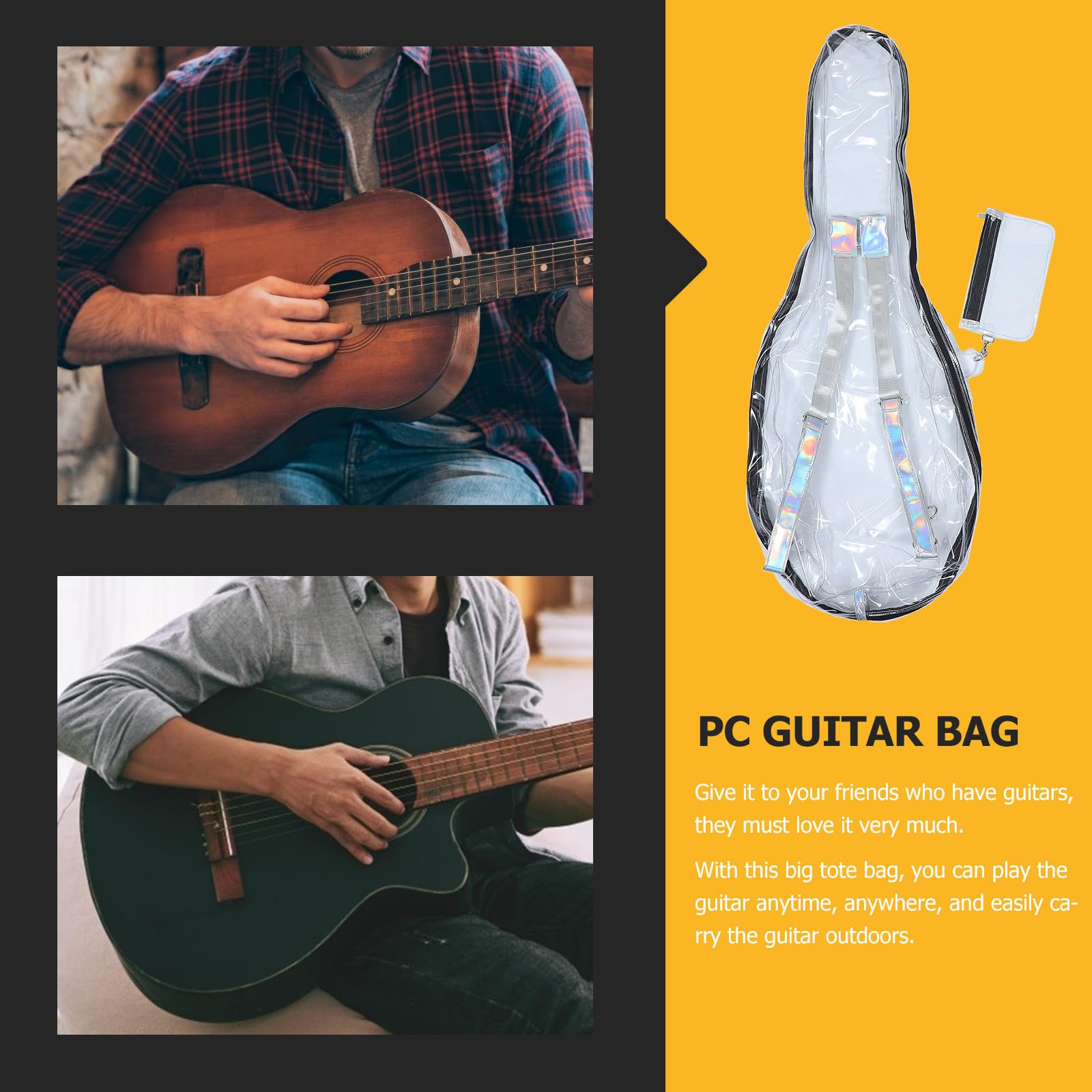 Veemoon Borsa per Chitarra Acustica Trasparente Pc, Zaino Doppie Spalline, Bianco, per Chitarra Folk 39/40/41 Pollici, Leggero, per Uso Outdoor