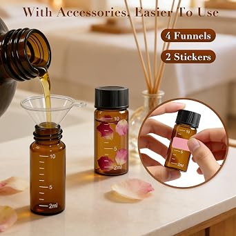 20pcs 10 ml Small Glass Vials with Black Screw Caps -Amber