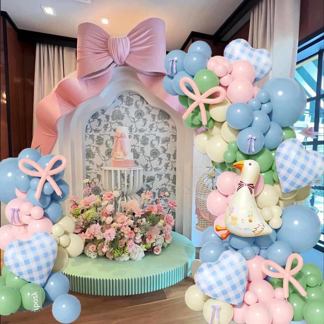 138Pcs Silly Goose is Almost Loose Balloon Arch Kit, Pastel Pink Yellow Dusty Blue Green Balloons with Goose Bow Heart Foil Balloons for Girls 1st Birthday Goose Baby Shower Party Decorations - Image 3