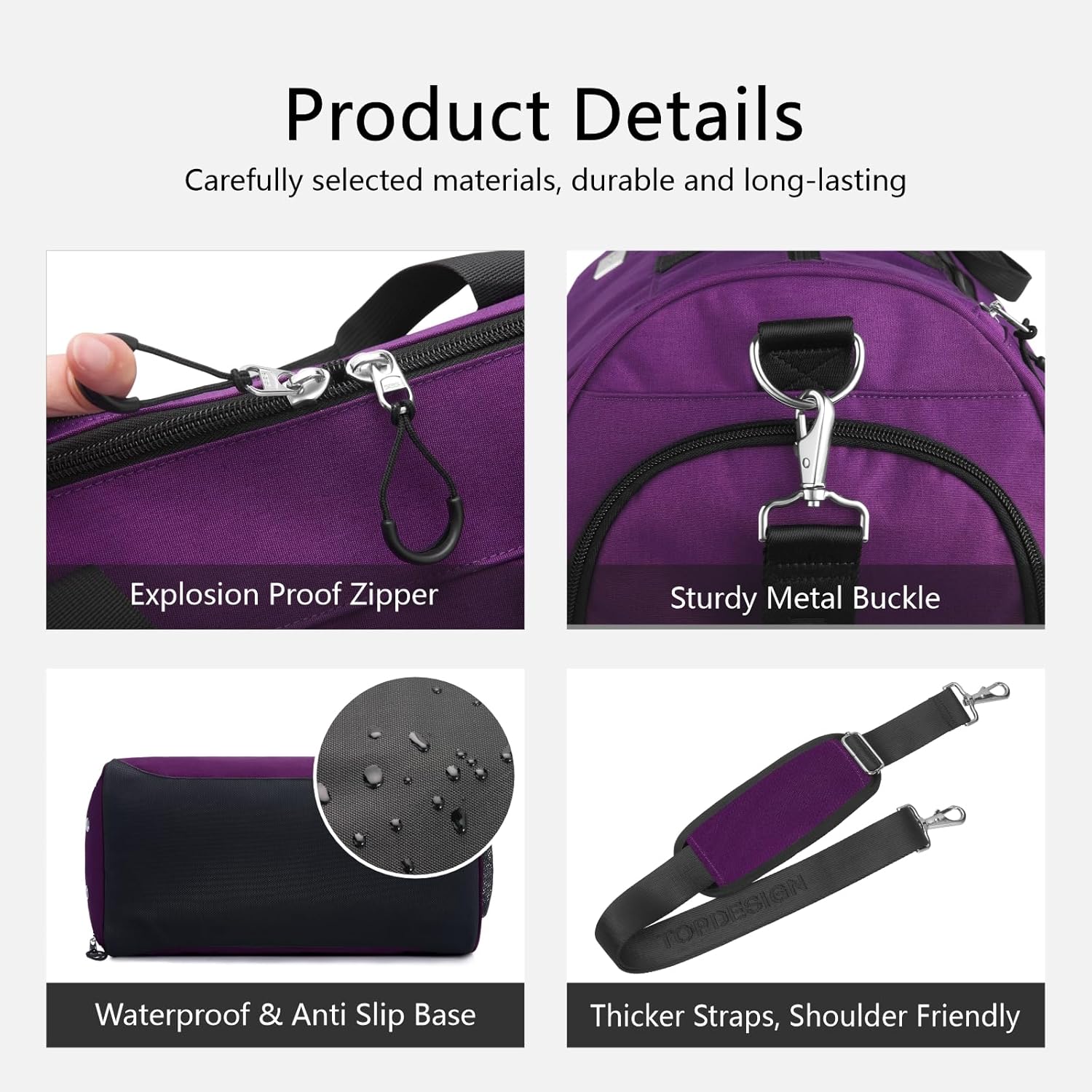 TOPDesign Gym Bag for Women & Men, Unisex Duffel Bag with Shoe Compartment & Wet Pocket for Travel Sports Gym (M Purple)