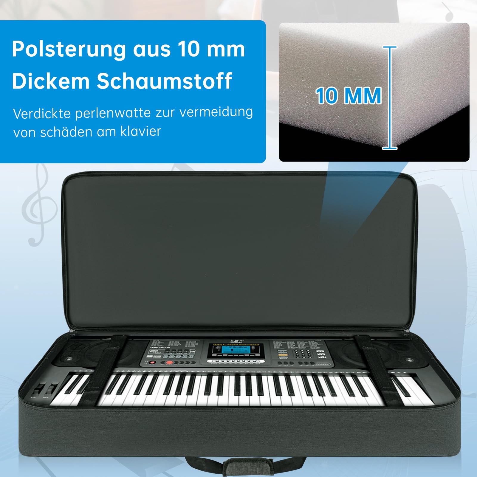 OUUTMEE 61 Bolso para Teclado de 107 x 45 x 16 cm, Funda para Piano de Teclado con Dos Maneras de Llevarlo, Funda de Piano de Teclado de 600D Oxford Resistente al Agua