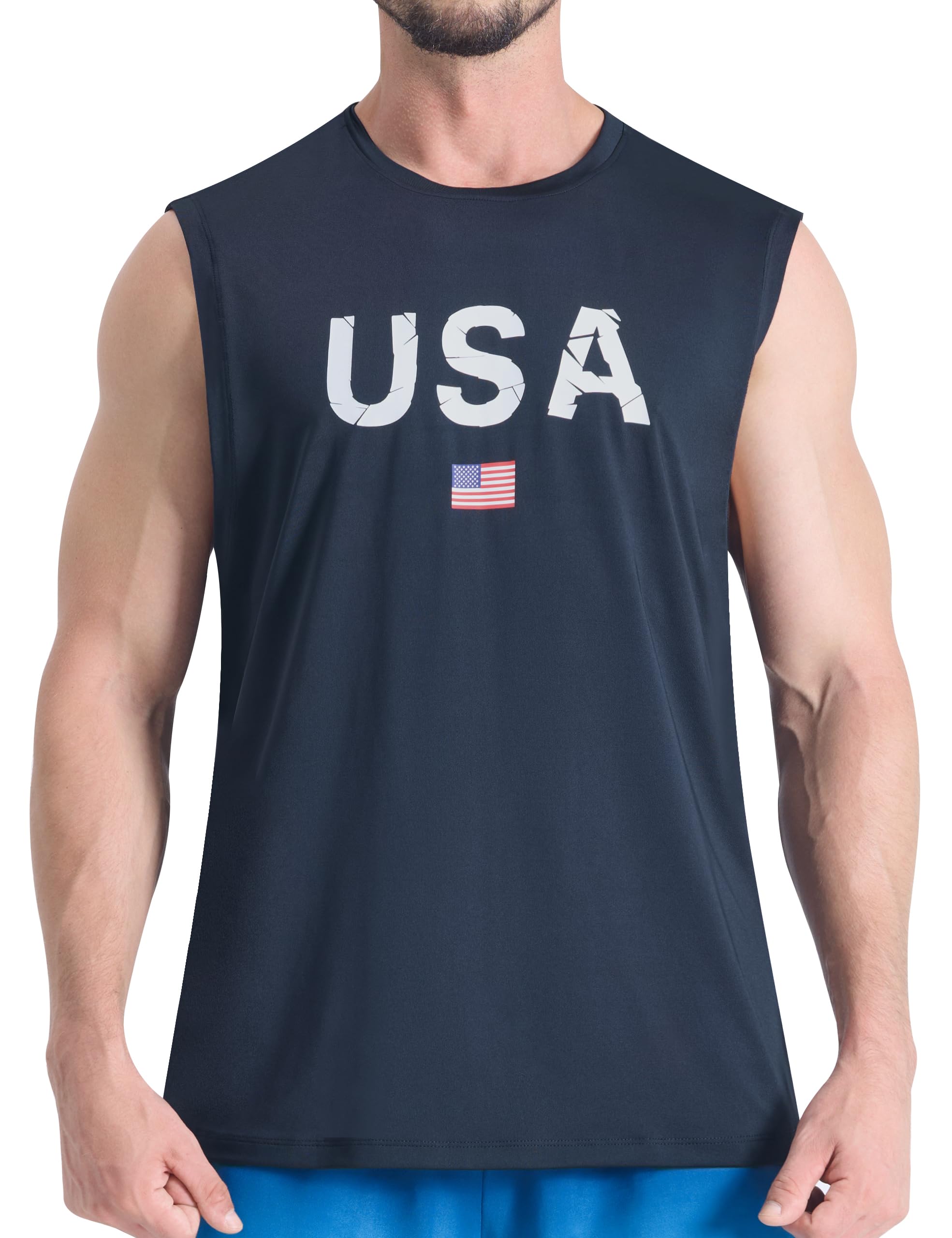 EZRUN Men's Workout Sleeveless Shirts UPF 50+ Summer Beach Swim Shirt Quick Dry Gym Muscle Fitness Running Tank Tops