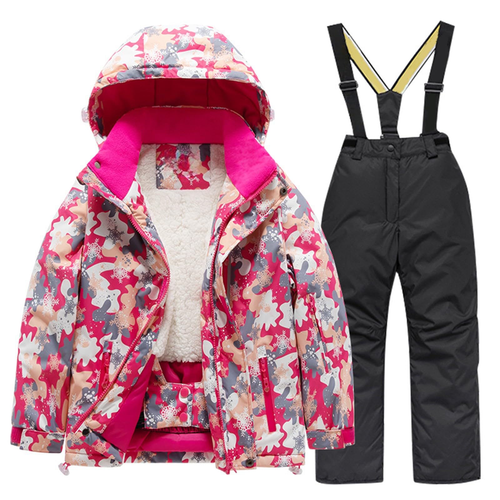 Tuta da sci per bambini e ragazze, set di giacca e pantaloni, costume da neve da ragazzo, in pile con cappuccio e cerniera, impermeabile, giacca in piumino, invernale, caldo, abbigliamento