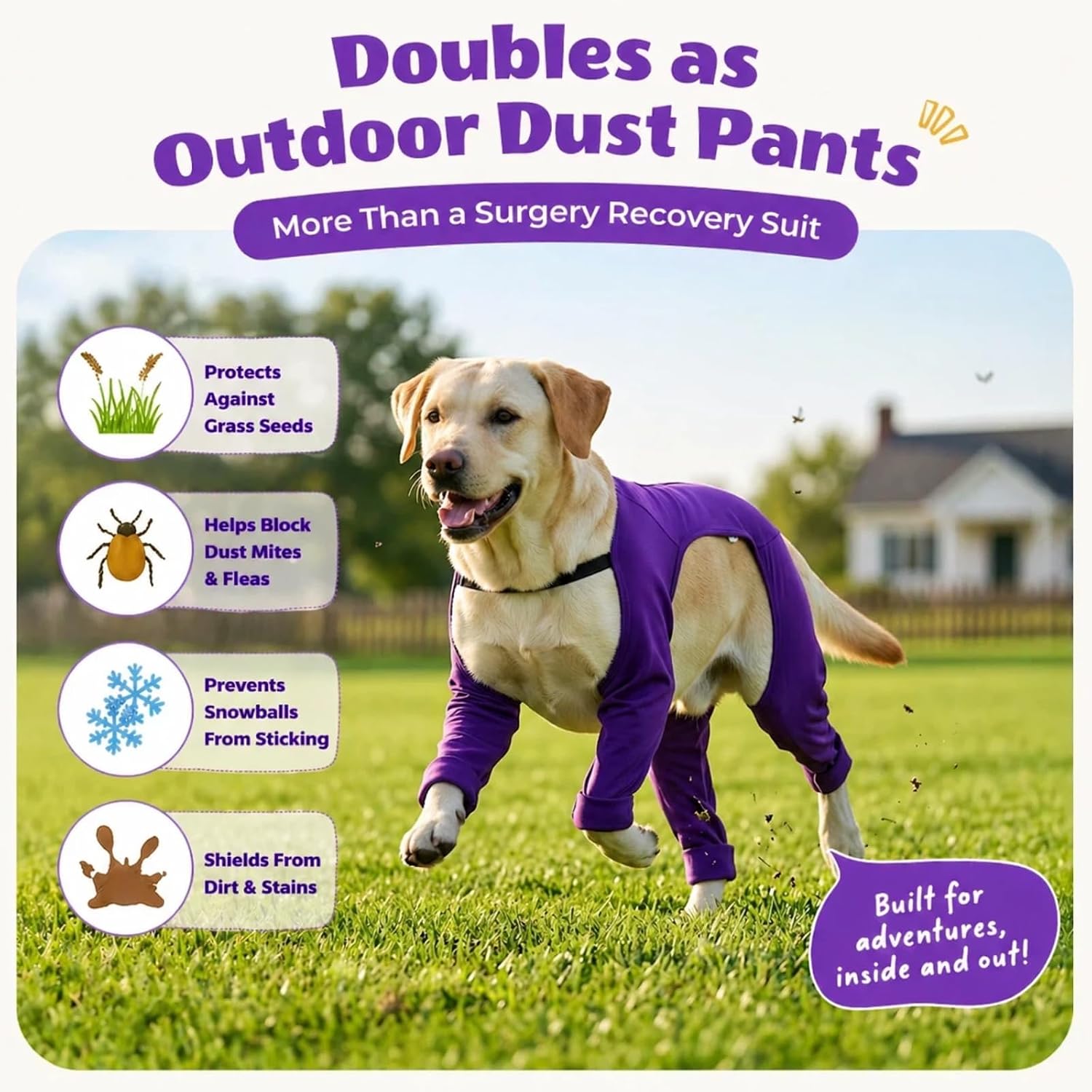 4-Leg Dog Surgery Recovery Suit & Outdoor Dust Pants, Cooling Touch Surgical Suit for Dogs, Lick Sleeve for Dogs Rear Leg to Stop Licking, Large Breeds Dog Post Onesie for Front & Back Leg, Purple, XL