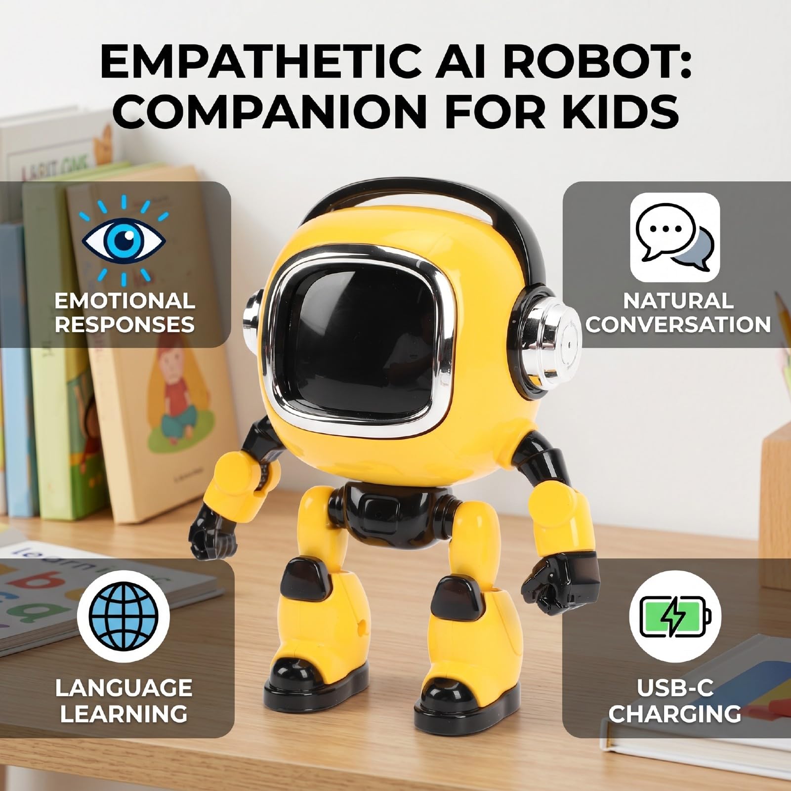 VBESTLIFE Compañero Interactivo de Robot AI, con Juguete de Escritorio Recargable en 37 Idiomas, Cambio de rol de Empatía por Voz para Niños