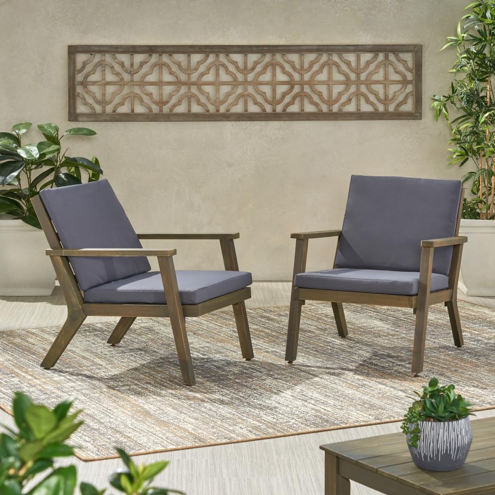 Saiveina Outdoor Acacia Wood Club Chairs with Cushions (Set of 2)