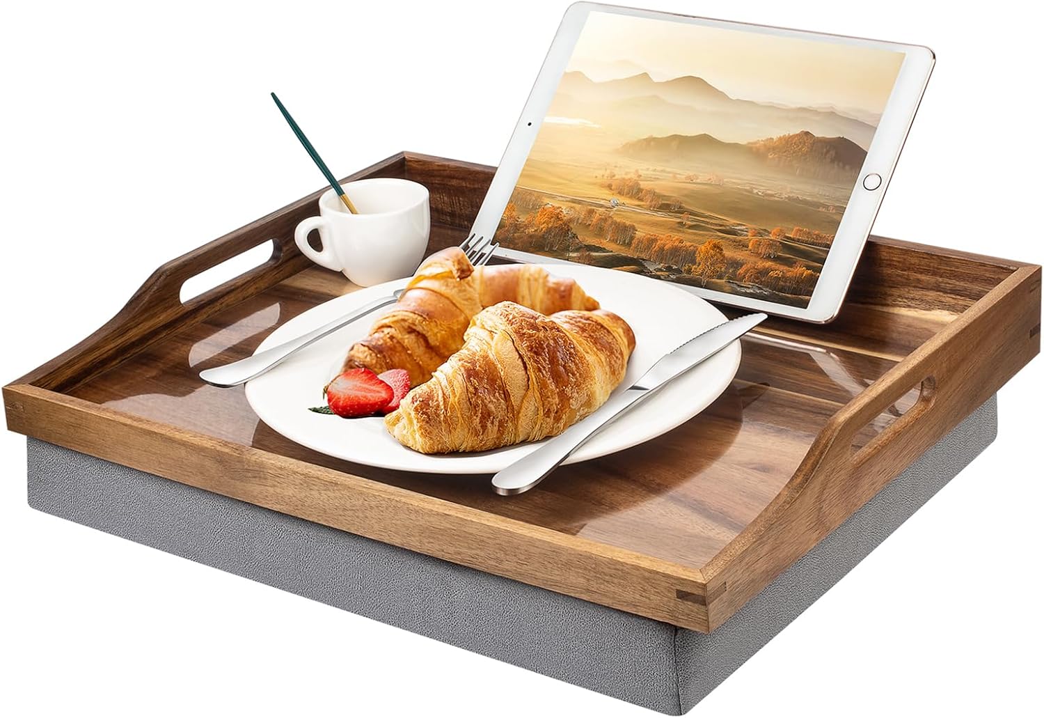 Drelifam Lap Desk with Cushion,Wooden Bed Tray Table for Eating,Lap