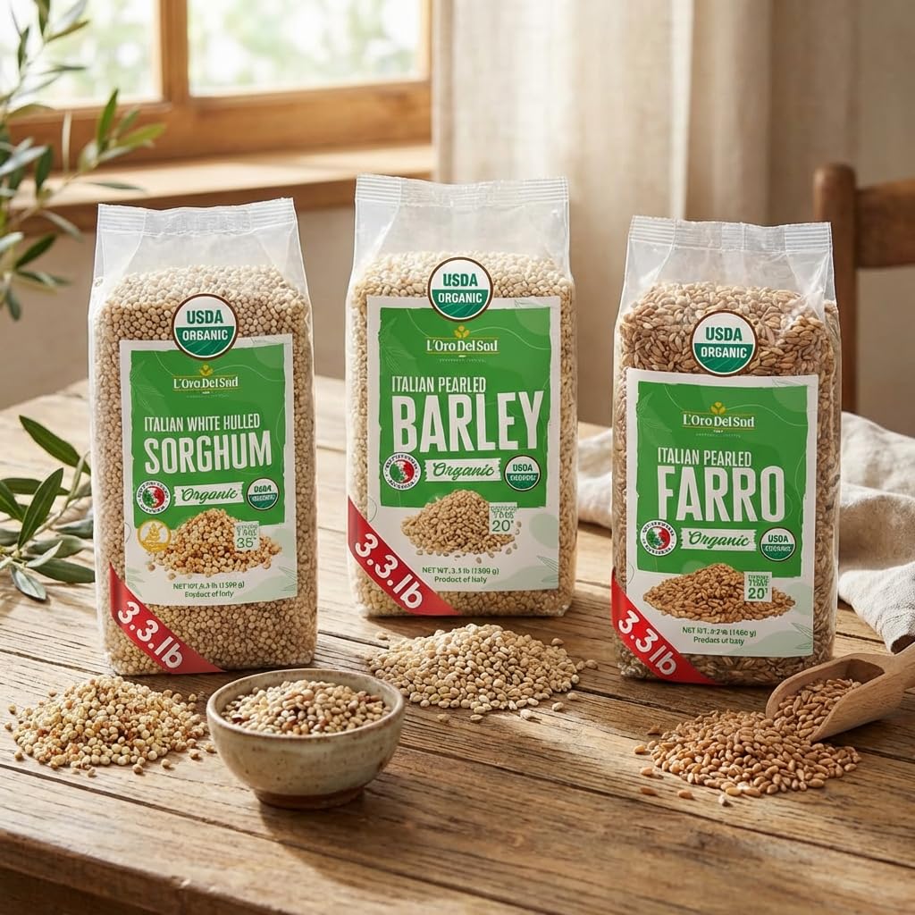 L'Oro del Sud, Organic Italian White Hulled Sorghum, Non-GMO, Superfood, Bulk, Protein, Fiber Rich, Product of Italy (Sorghum)