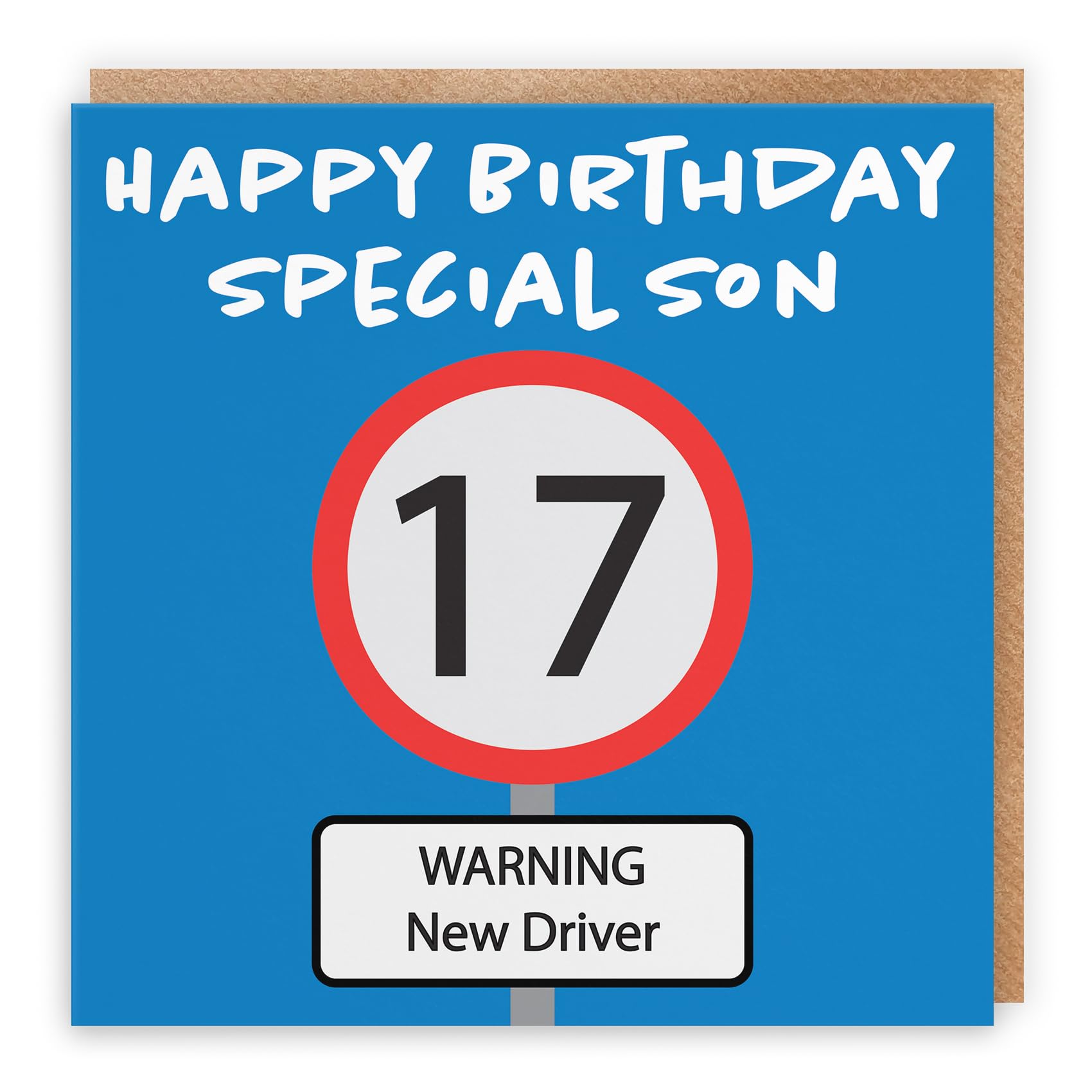 Hunts England Carte D'anniversaire Humoristique Pour Fils 17 Ans – Happy Birthday – Special Son – Warning New Driver – Collection De Panneaux Routiers – Taille Standard – 148 X 148 Mm – Enveloppe