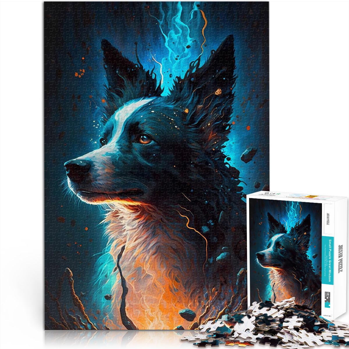 Chien Border Collie Puzzles pour Adultes 2000 pièces Jouets à Faire soi-même avec des pièces de Formes aléatoires entièrement imbriquées 70x100cm
