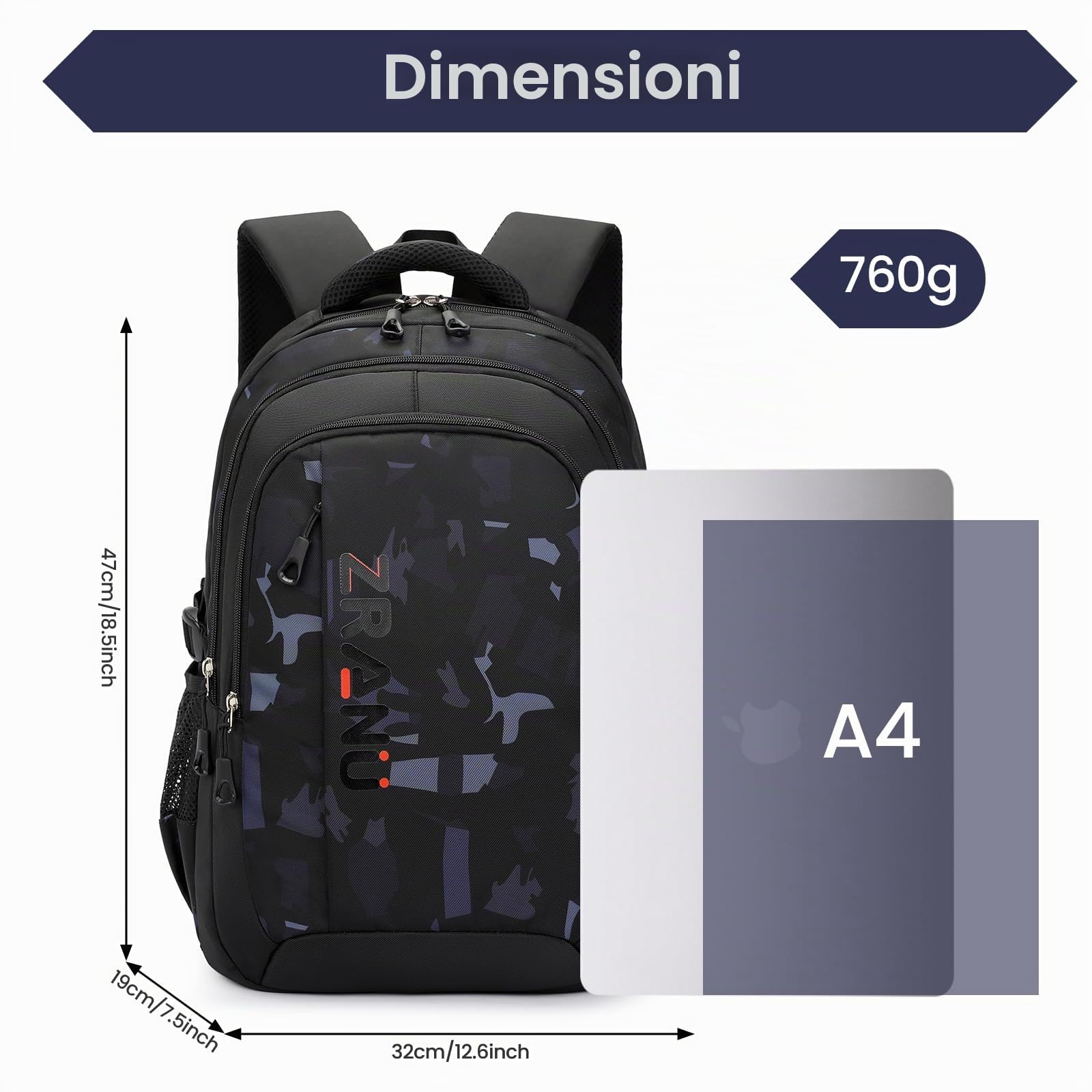 Amythe Zaino Scuola Media e Superiore per Adolescenti- Zainetto Casual da Uomo Moda Zaini Porta pc, Borsa Scuola Elementari per Ragazzi Ragazze dai 10 Anni in su -Nero