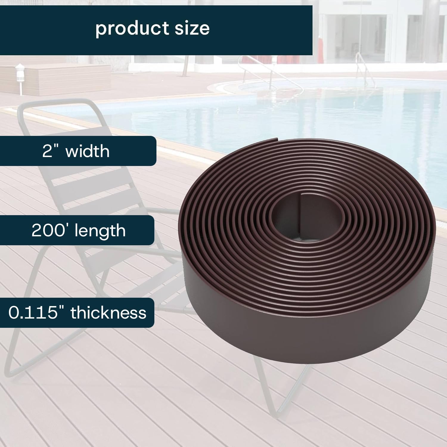 KOMORAX 2 Inch Wide, 200ft Long Vinyl Strap - Replacement Straps for Patio Chairs - Vinyl Strapping for Patio Furniture Repair - Durable Seat Repair Kit for Lawn Chairs, Outdoor Furniture – Brown