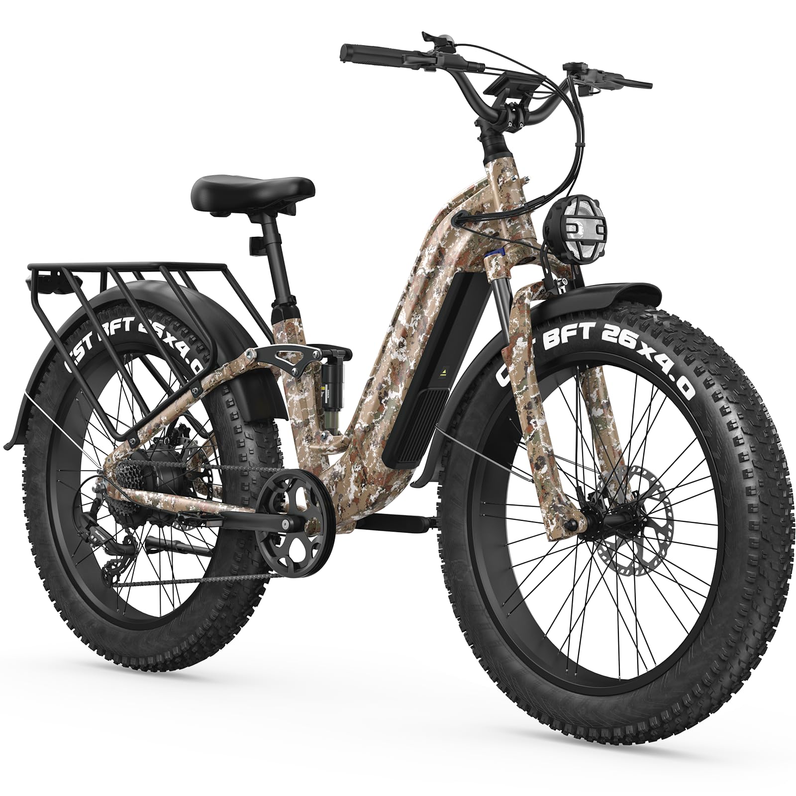 FREESKY 2000W Electric Bike for Adults 105mile Long Range Step-Thru Ebike Motor 37MPH Dirt E Bike 25Ah Removable Battery 26'' Fat Tire Electric Bicycle Full Suspension for Commute Mountains Woman/Man
