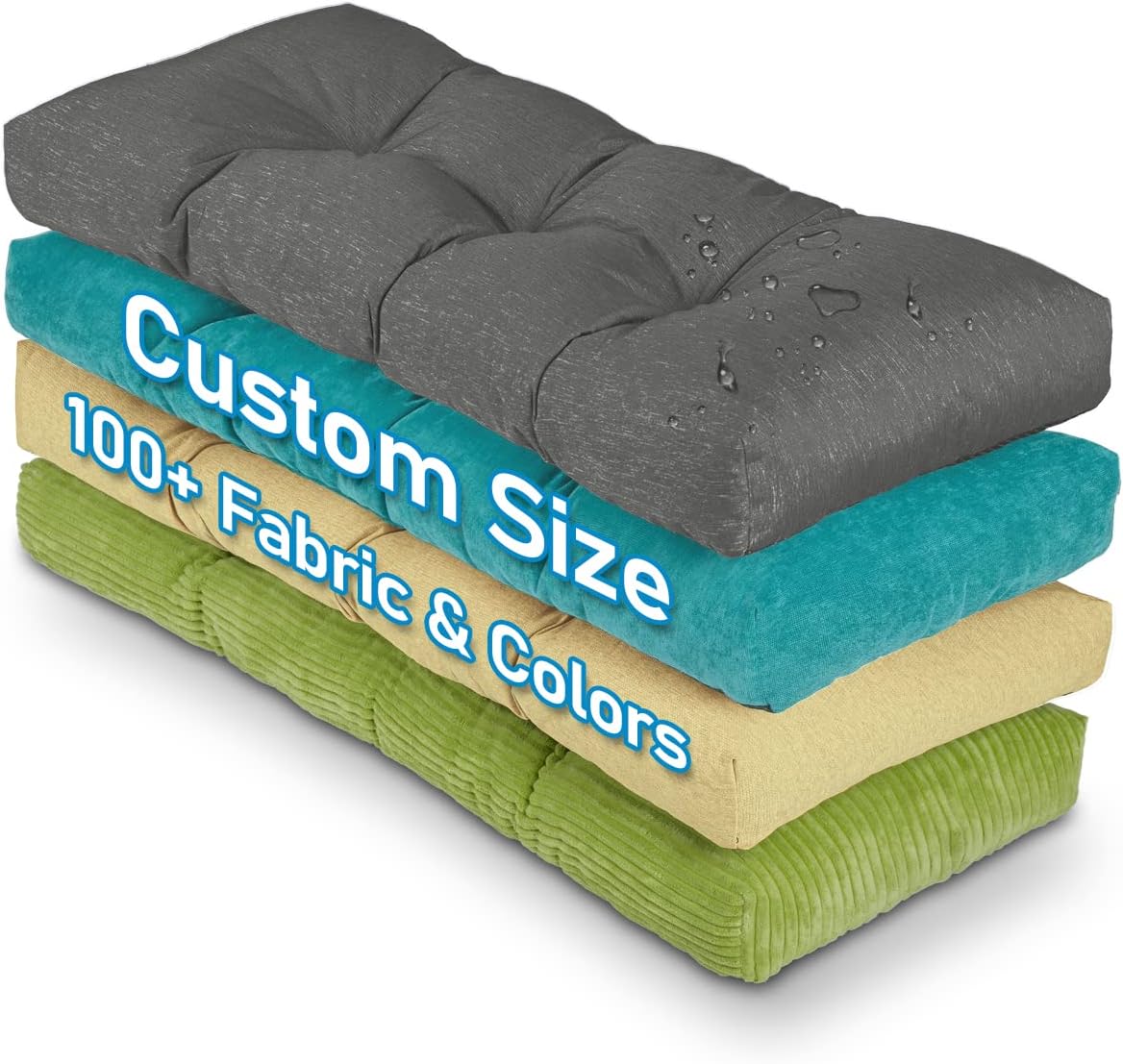 Millsilo 4in Custom Bench Cushion, High-Density Foam, Non-Slip Rubber Particles, Outdoor Indoor, Personalized Size & Fabric, 118x40in, Plush