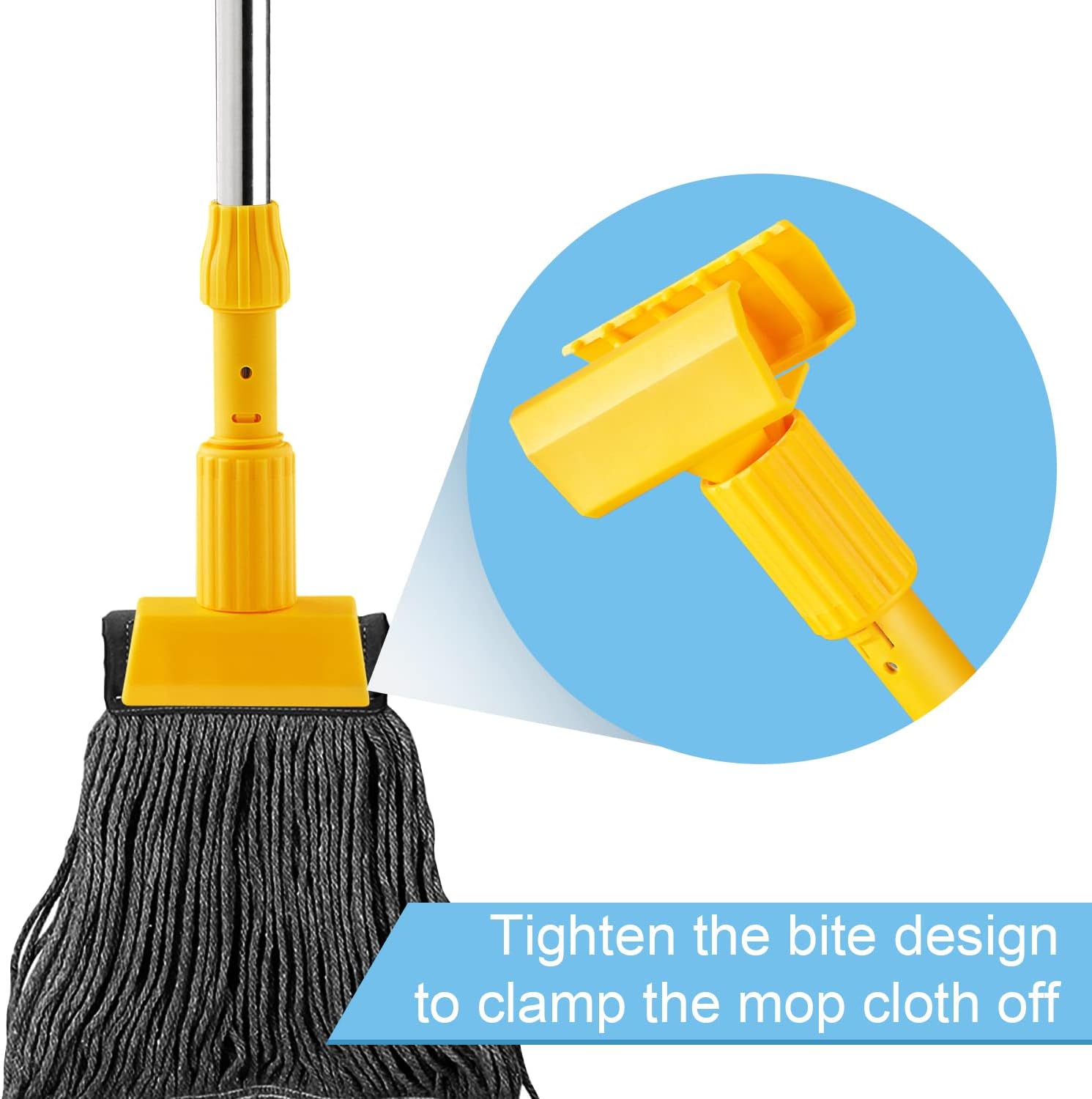 Luvenia Commercial Iron Mop Handle - Professional Mopping Tube 62-inch Adjustable for Industrial & Household Floor Cleaning - Heavy Duty Stick & Mop Head Replacement Holder (Yellow) : Health & Household