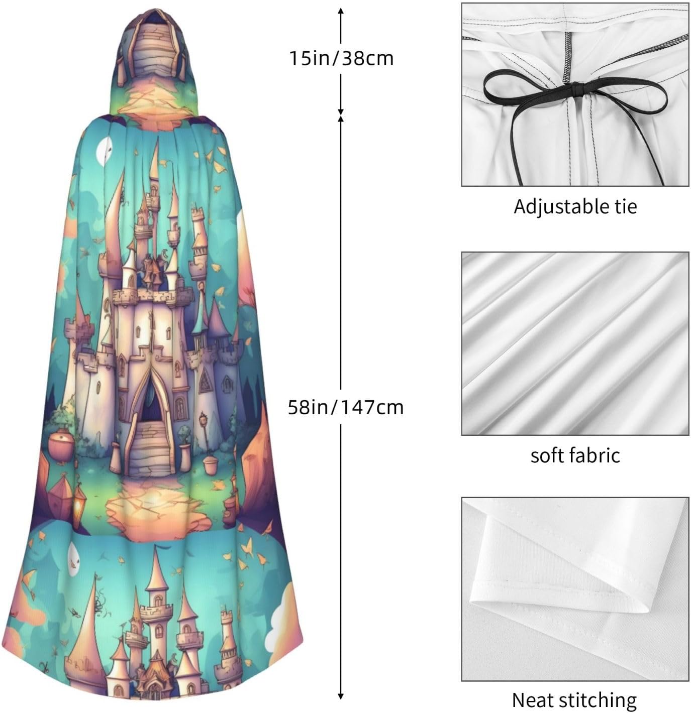 Classical Castle Men Women Halloween Role Play Party Decoration Hooded Poncho Black