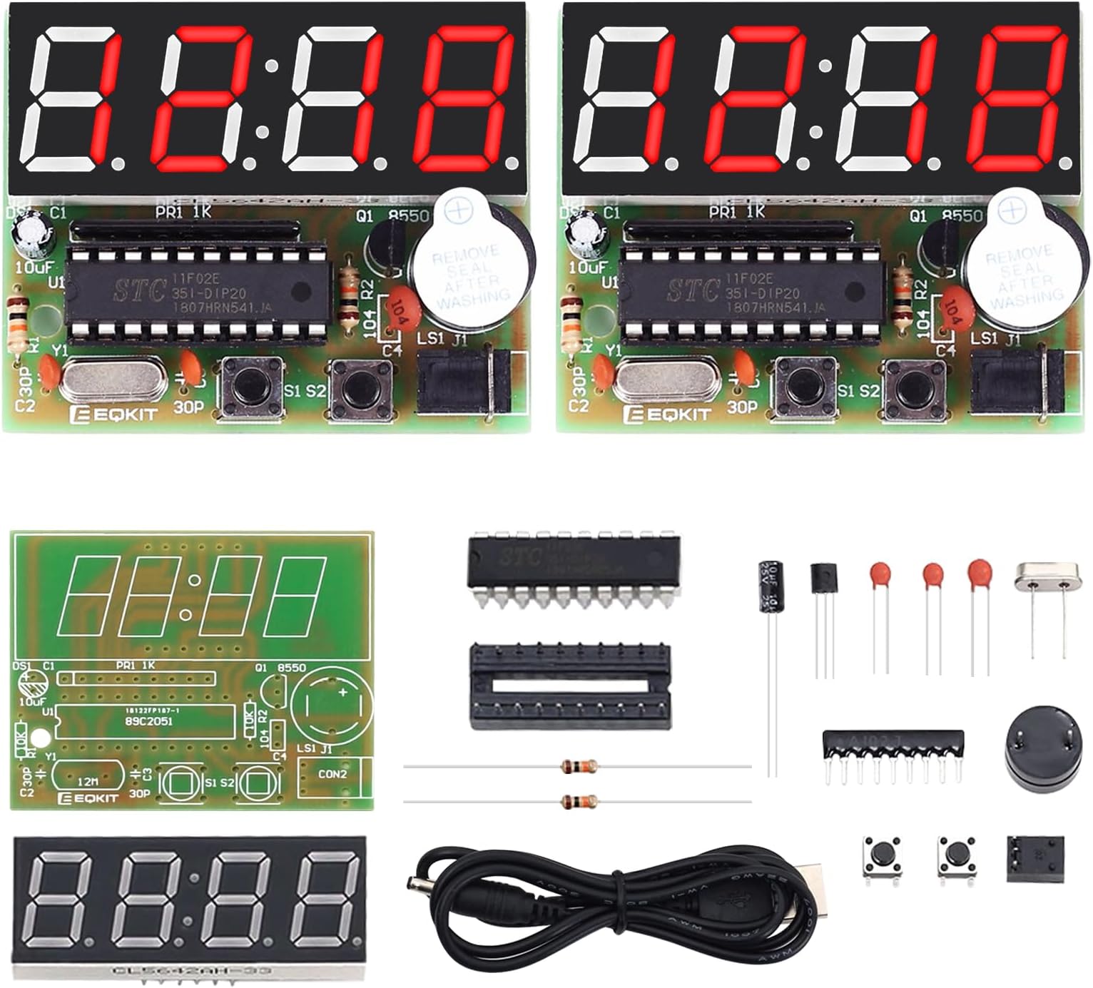 2 Pack, MiOYOOW 4-Digit Digital Clock Kits with PCB, DIY Alarm Clock Soldering Project Kit for Learning Electronics Soldering Practice with English Instructions