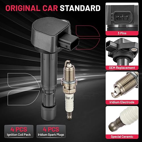 Miniatura 4 de BDFHYK Paquete de Bobina de Encendido UF400 y Bujía de Iridio ZFR6FGP Compatible con Honda Civic 2001-2005 Acura EL 2002 2003 2004 Paquete de Bobina