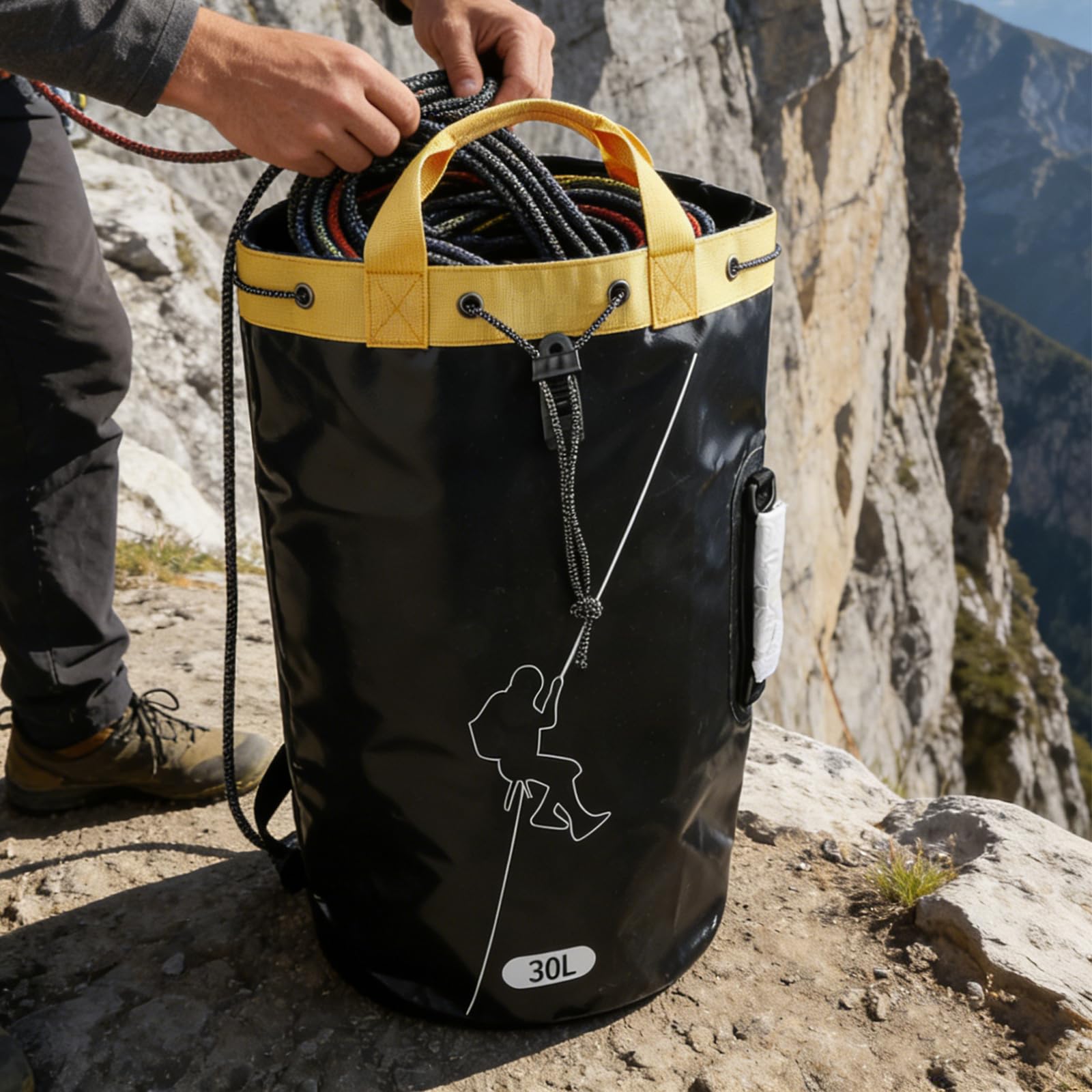 Sacco porta corda per arrampicata in outdoor con design drainabile in PVC, capacità elevata, zaino spazioso per attrezzature da arboricoltura, ideale per esplorazioni, speleologia