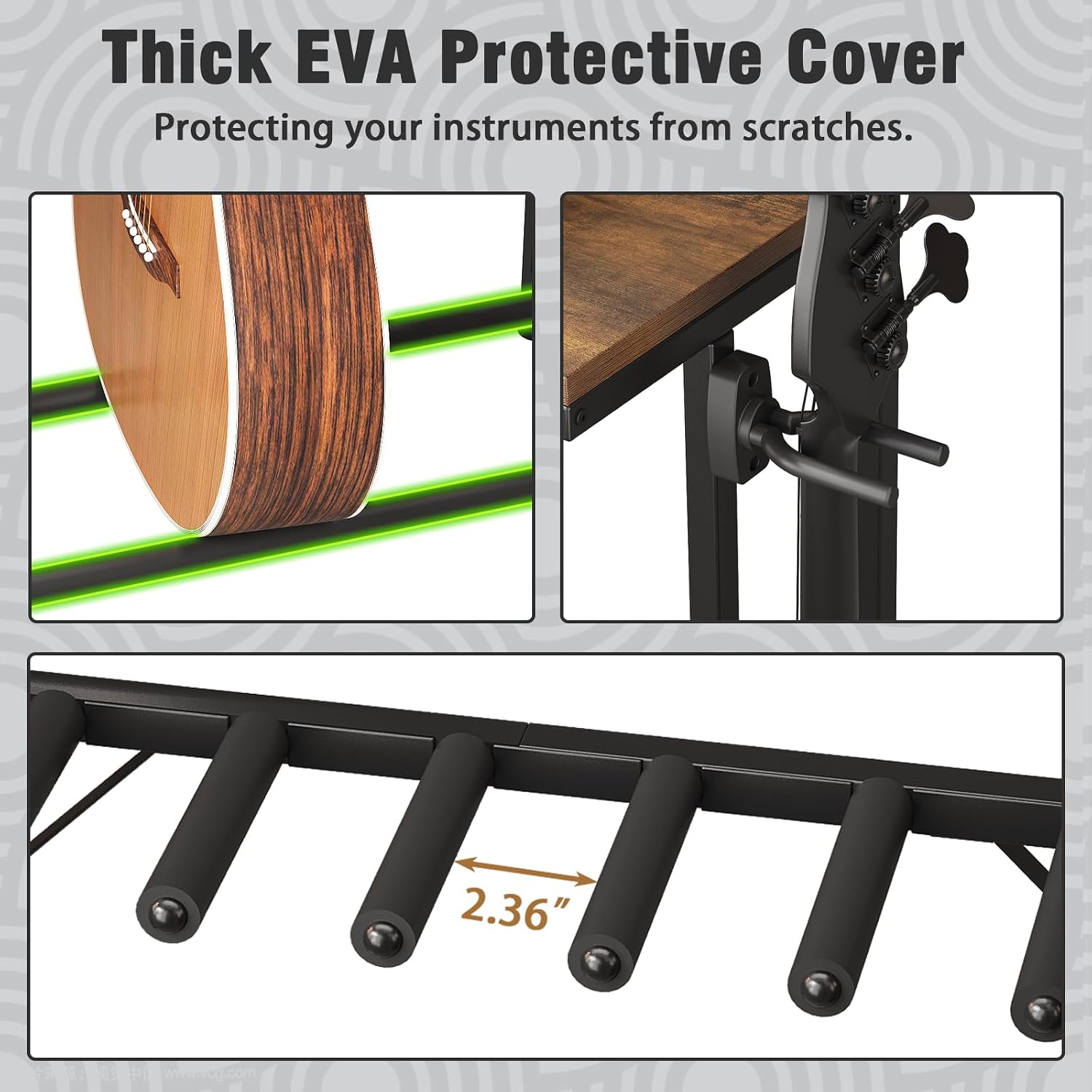 Espelism Guitar Stand for Multiple Guitars, 26" L x 12" W x 47" H Guitar Rack for Acoustic & Electric Guitars, Bass & Ukulele, Rustic Wood Top Floor Stand with Foam-Padded Metal Frame