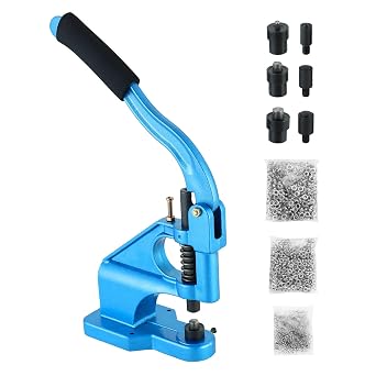 MYFULLY Hand Press Grommet Machine Kit Heavy Duty Industrial Eyelet Grommet Machine Punch Tool Kit Rivet Press Tool with 3 Interchangeable Dies #0#2#4 and 1500 Silver Grommets 1/4", 3/8", 1/2"