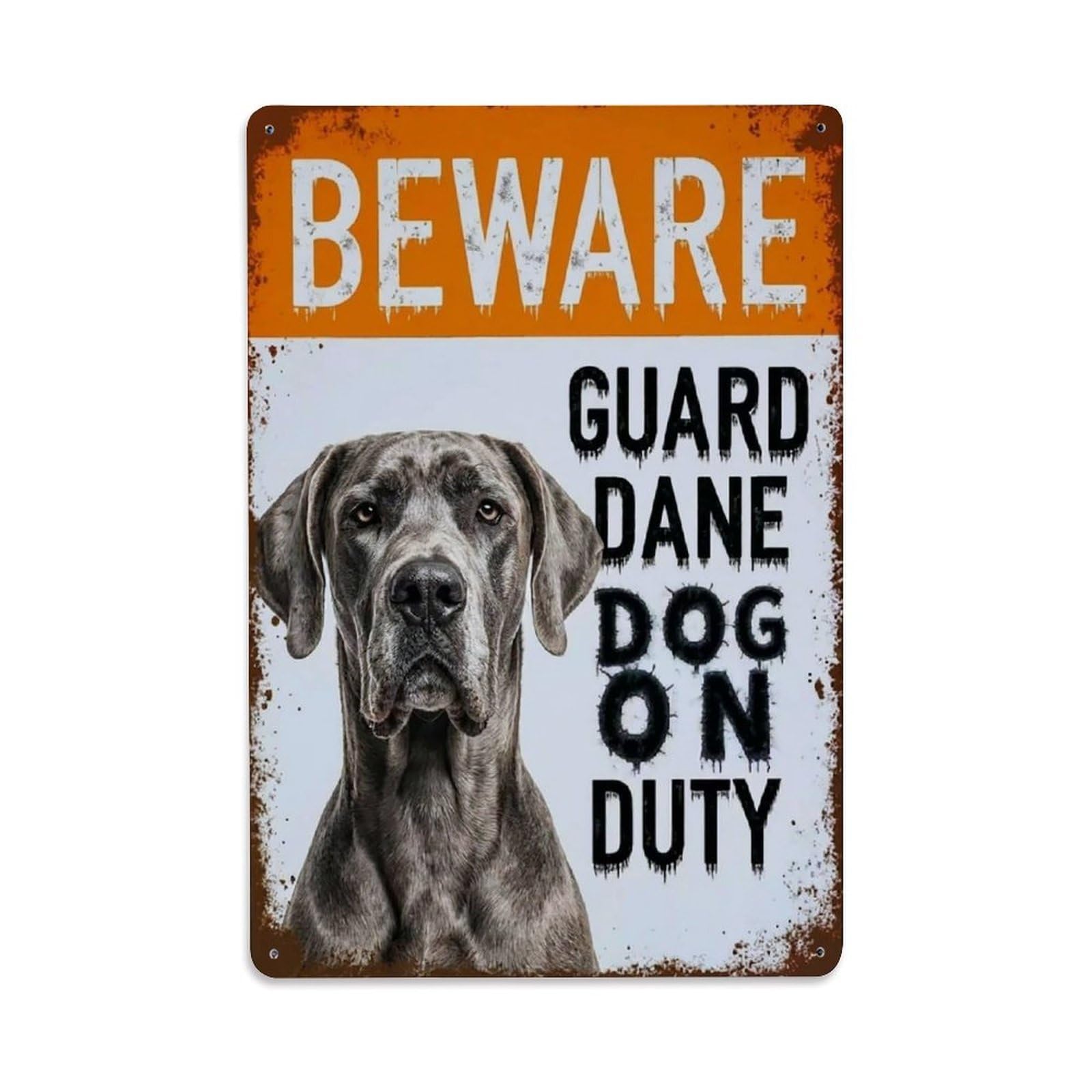 Vintage Funny Dane Guard Beware of Dog Stoop Metal Tin Sign Plaque Wall Decor for Cafe, Club Bar, Office, Garden Metal Poster 8x12Inch