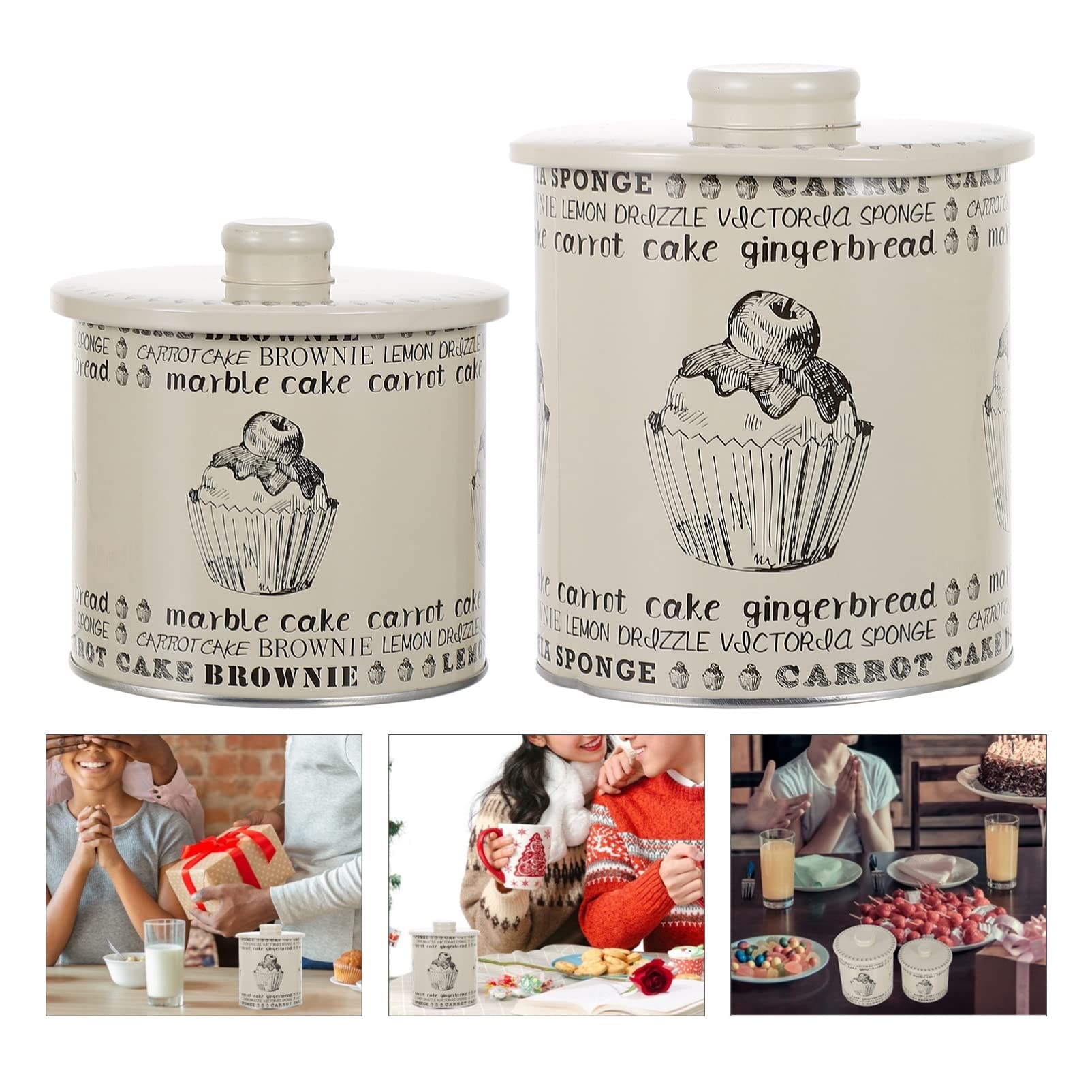 Round Storage Tin Box with Lid, SYOSI Bread Bin Metal Iron Bread Container Bread Box Food Storage Container Farmhouse Coffee Tea Canister for Kitchen, One Big and One Small 2Sets