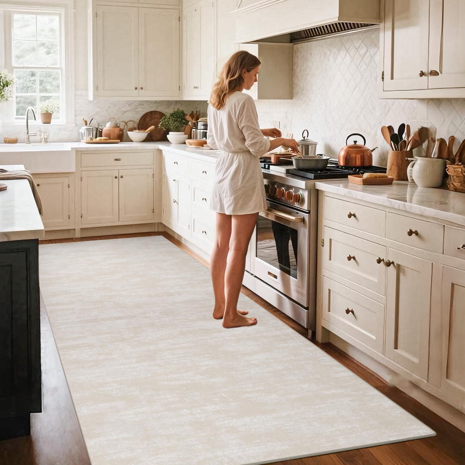 Tappeto Runner per Corridoio Tappeto Cucina Passatoia Antiscivolo Lavabile 100 x 180 cm Tappeto Corridoio Tappeti Runner Passatoia Tappetino per Soggiorno Entrata Ingresso Beige