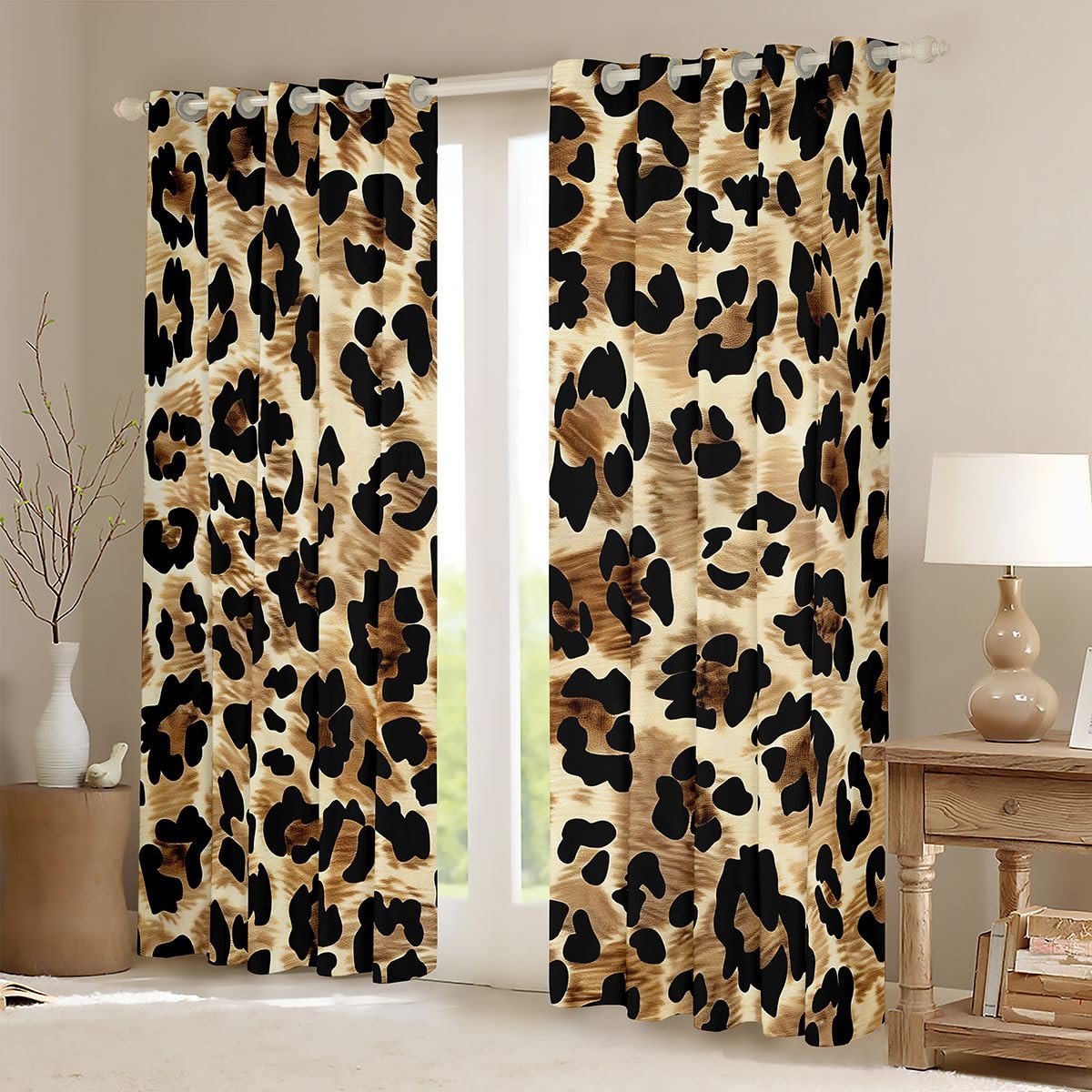 Homewish Tende oscuranti con stampa leopardata, 117 x 137 cm