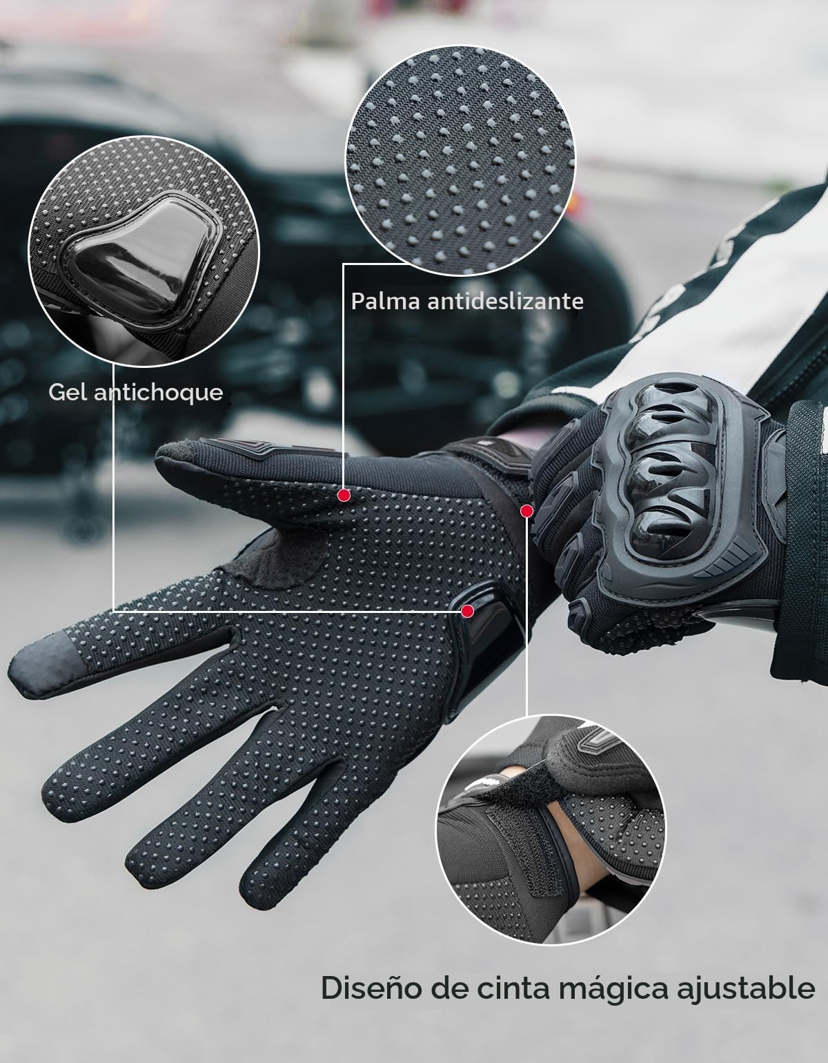 KEMIMOTO Guantes Moto Hombre, Guantes Moto Verano Protector Nudillos, Transpirables Exterior Pantalla Táctil para Hombre y Mujer, para Motos, Bicicletas, Scooters, Caza