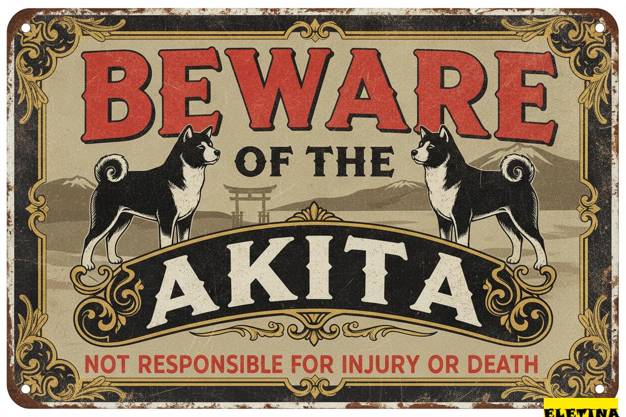 Tin Sign for Man Cave Beware Of The Dog Akita Aluminum Metal Tin S Outdoor Yard Warning Fence Yard Home Kitchen Farm Garden Wall Decor 8x12 Inch Private Property Decorative