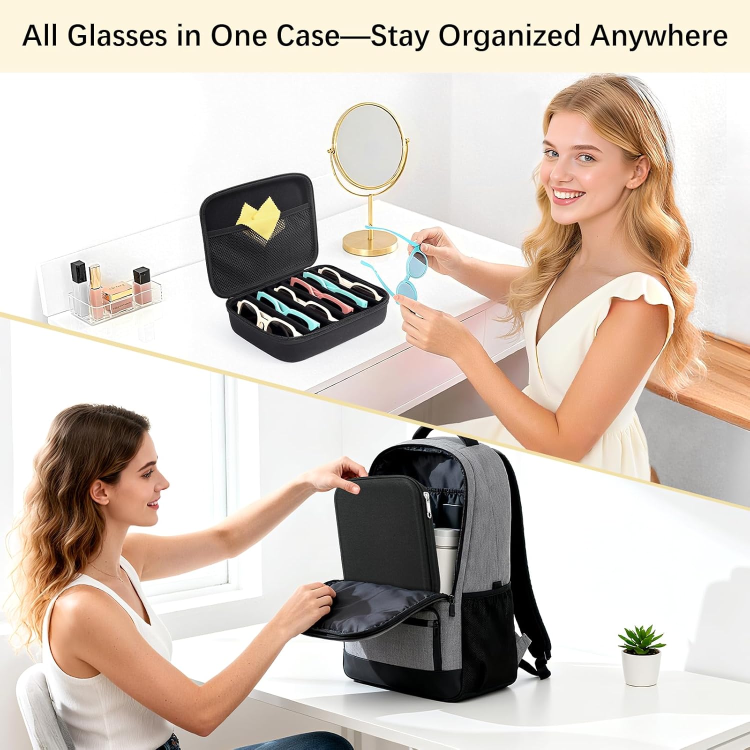 Bukere Glasses Organizer Case Multiple Pairs, Travel Sunglasses Case Adjustable Slot, Hard-shell Eyeglasses Storage Women Men - Image 2