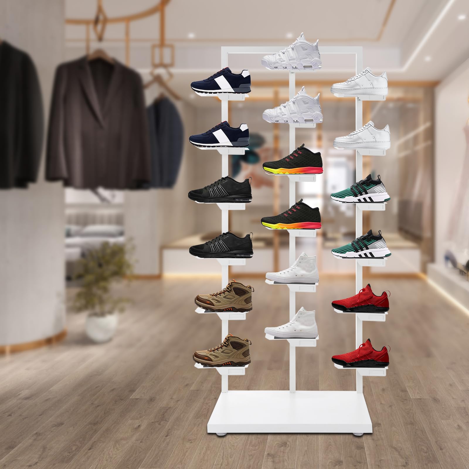 kunghei Creative Retail Display Stand, Vertical Handbag High Heel Sneaker Basketball Shoes Storage Shelf, Commercial Clothing Store Shoe Display Rack, Large Free Standing Boutique Shoe Organizer