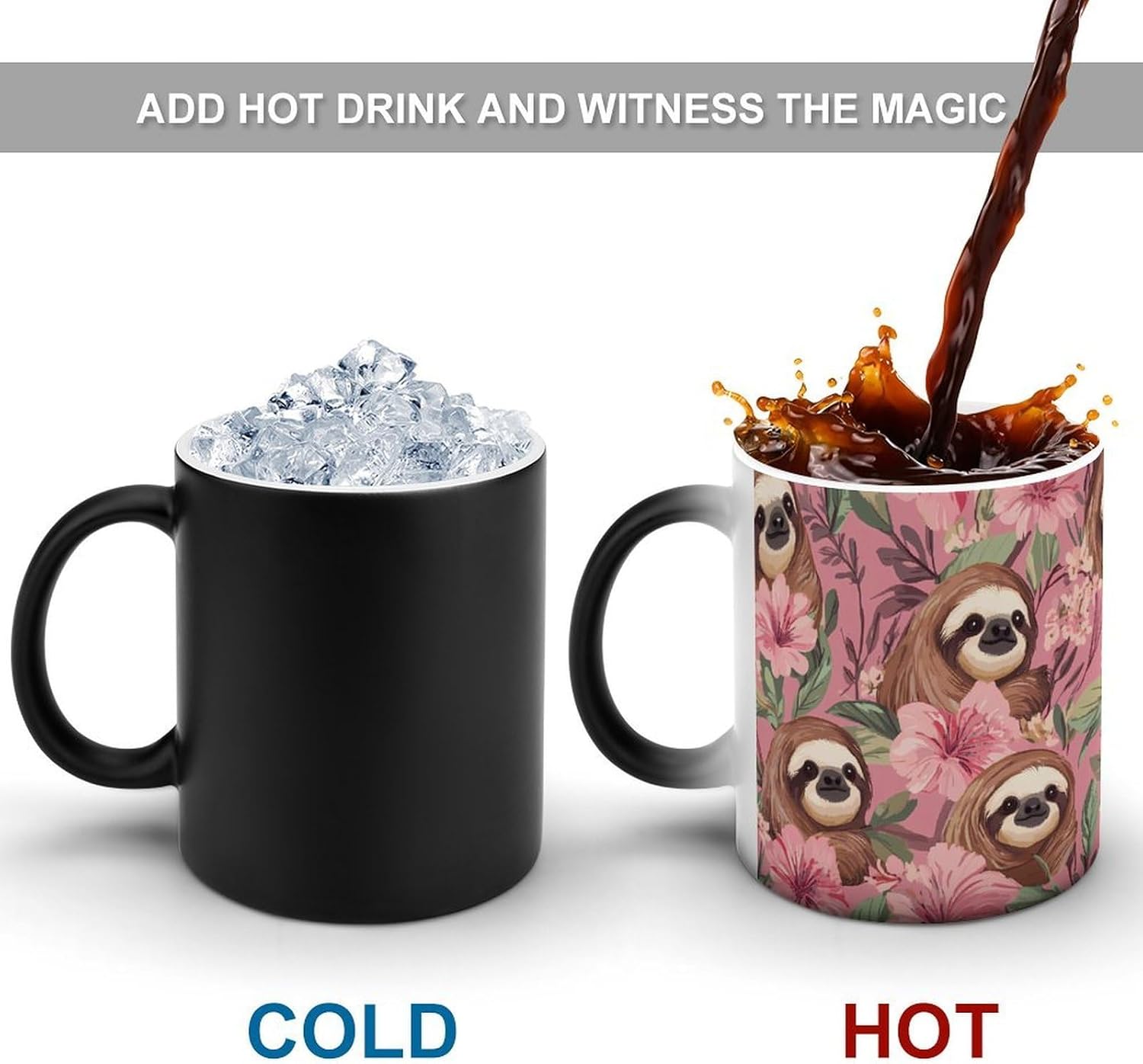 Sloth Azalea Flowers Color Changing Mug Heated Ceramic Cup Heat Sensitive Coffee Mug Fun Gift