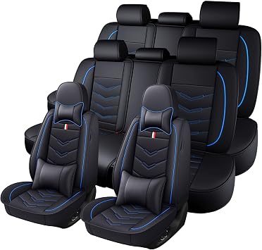 Car Seat Cover 7 Seats for Honda Pilot 2003-2025, Durable Wear Resistant Waterproof Vehicle Cushion Cover, Breathable No Odor Premium Leather Vehicle Seat Covers.Luxury,Black Blue