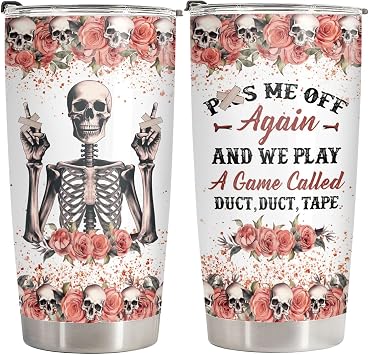 34HD Roses Skull Tumbler with Lid, 20 Oz Stainless Steel Vacuum Insulated Skeleton Coffee Cup, Sugar Skull Mug, Skeleton Gifts for Women Birthday Mothers Day Halloween Christmas