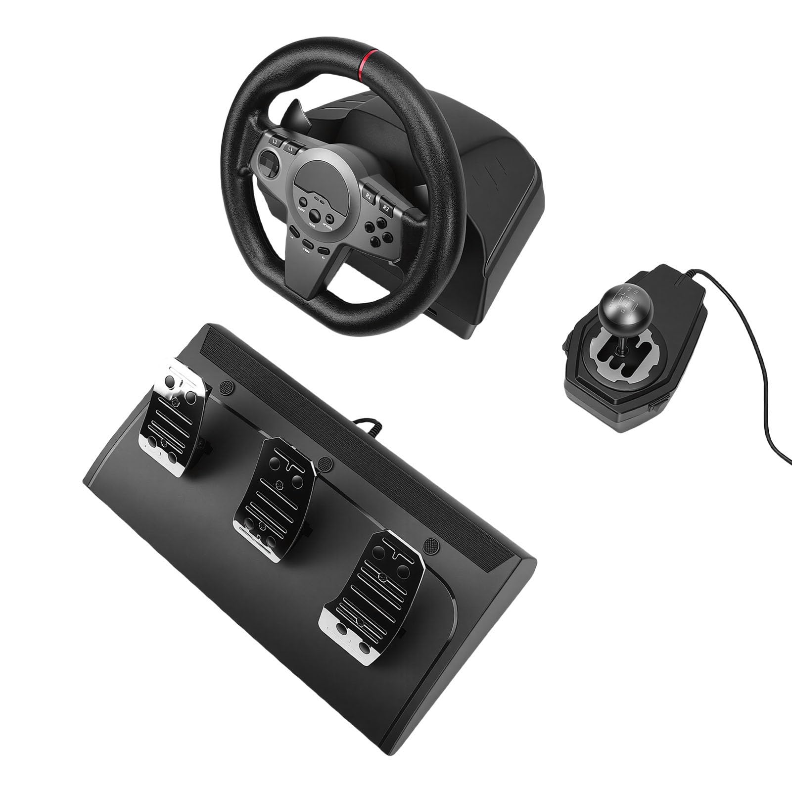 Kit de Pedales de Piso y Volante de Carreras con Paletas de Palanca de Cambios Manual Rotación de 270° para Control Mejorado para PC, Juegos de Simulación de