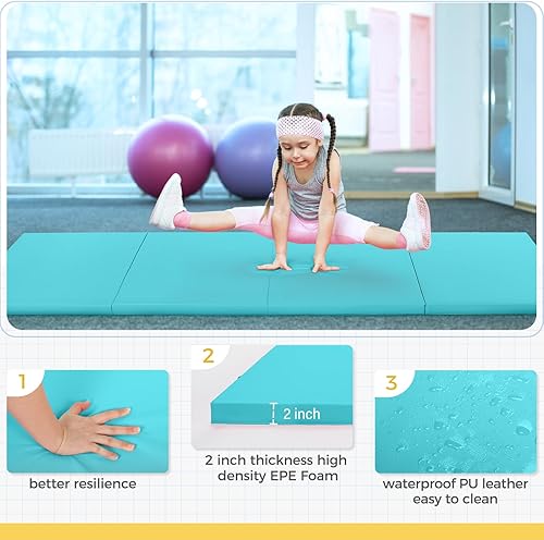 Miniatura 3 de Outroad - Alfombrilla plegable de piel sintética para gimnasia y ejercicios aeróbicos, de 6810 pies, con cierre de velcro para estirar, yoga,