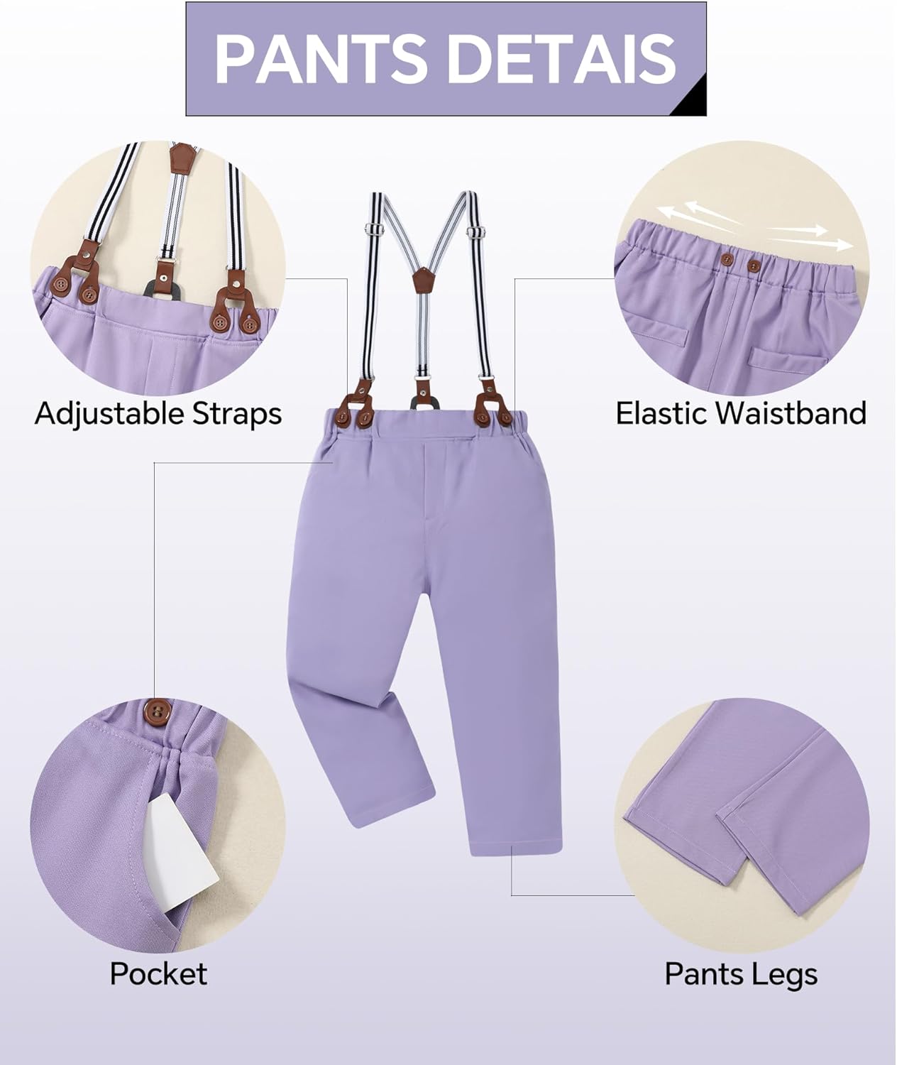 DISAUR Boys Suits 3 Pieces Formal Dress Shirt with Bowtie+Suspender Pants Boy Gentleman Outfits Set 4-8 Years - Image 4