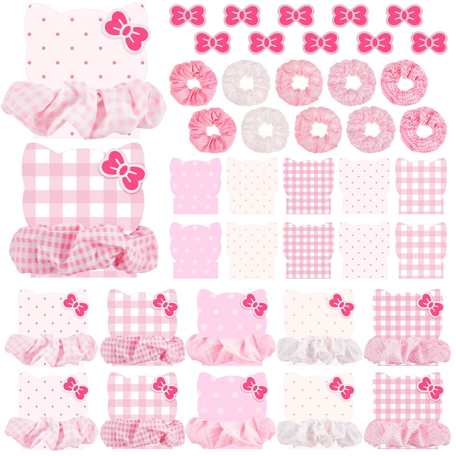 Yuxung 10 Sets Pink Cat Hair Accessories for Women Pink Cat Party Favors Kitten Bow Hair Clips Satin Scrunchies Barrettes Cute Ponytail Holder for