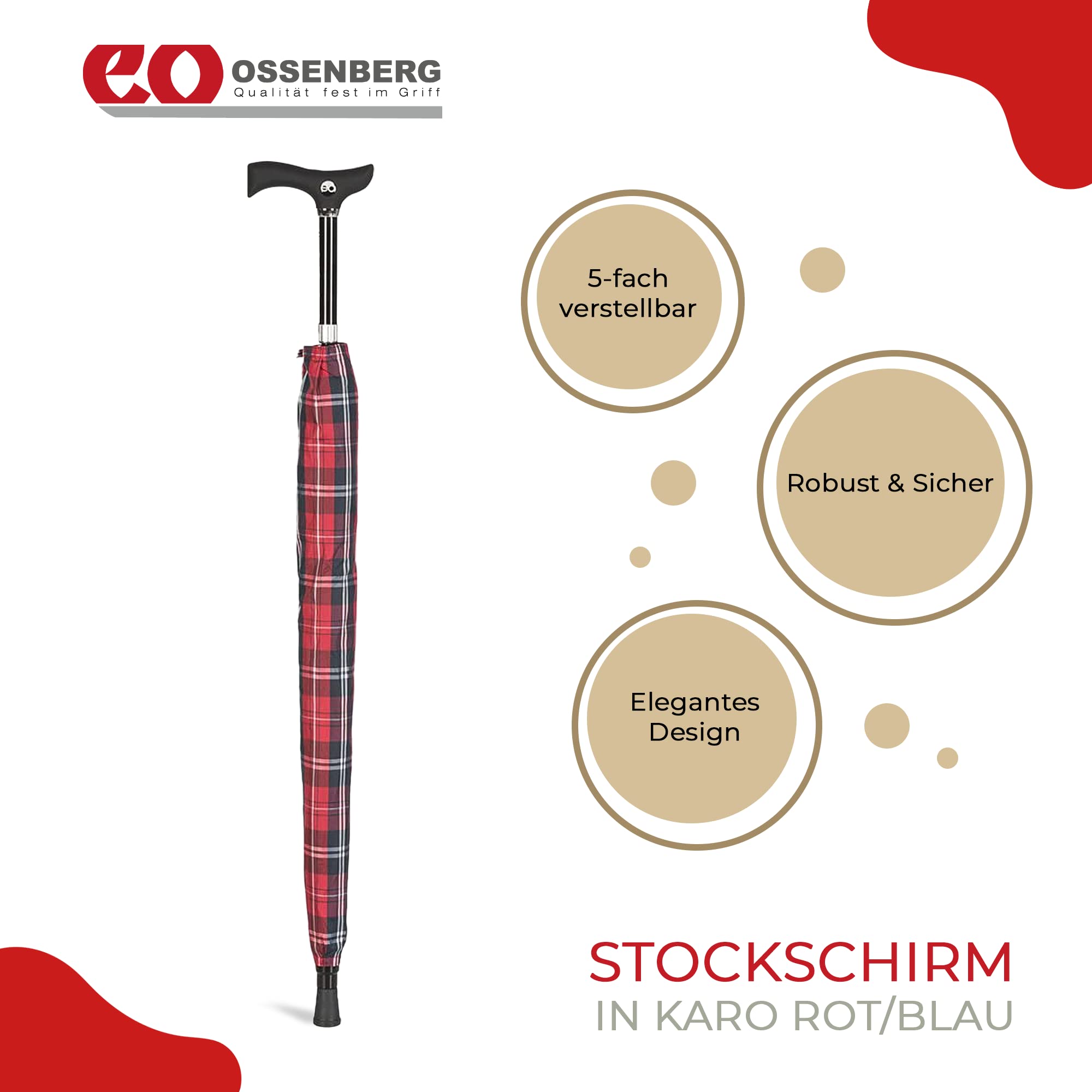 Ossenberg, Zwillingsschirm mit Fritzgriff im Design Plaid, höhenverstellbar von 87-95 cm, braun, 3030