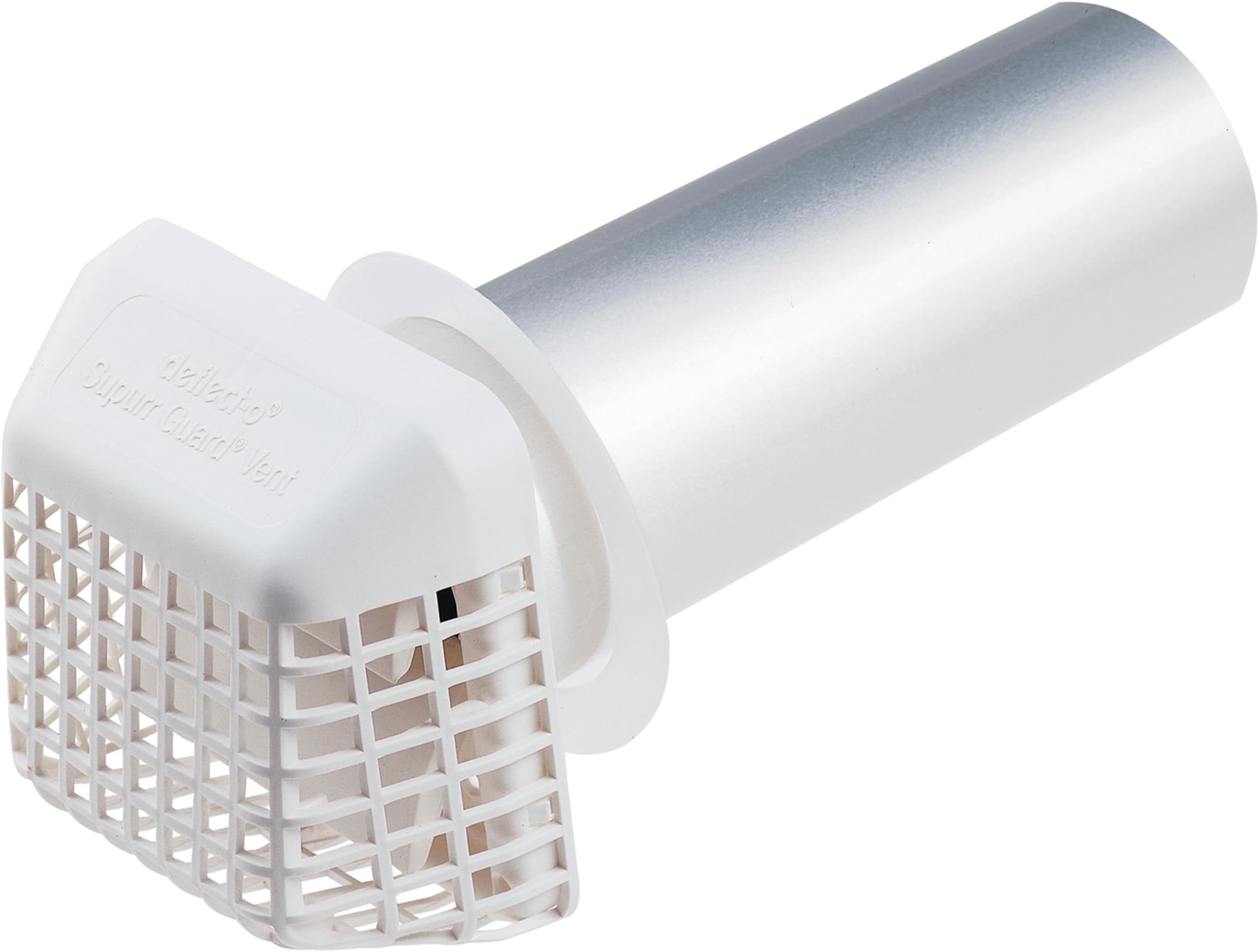 Deflecto Supurr Guard® Louvered Dryer Vent Hood with Pipe and Collar, White Vent Hood and Silver Pipe, Fits 4” Ducting (GVHAW4)