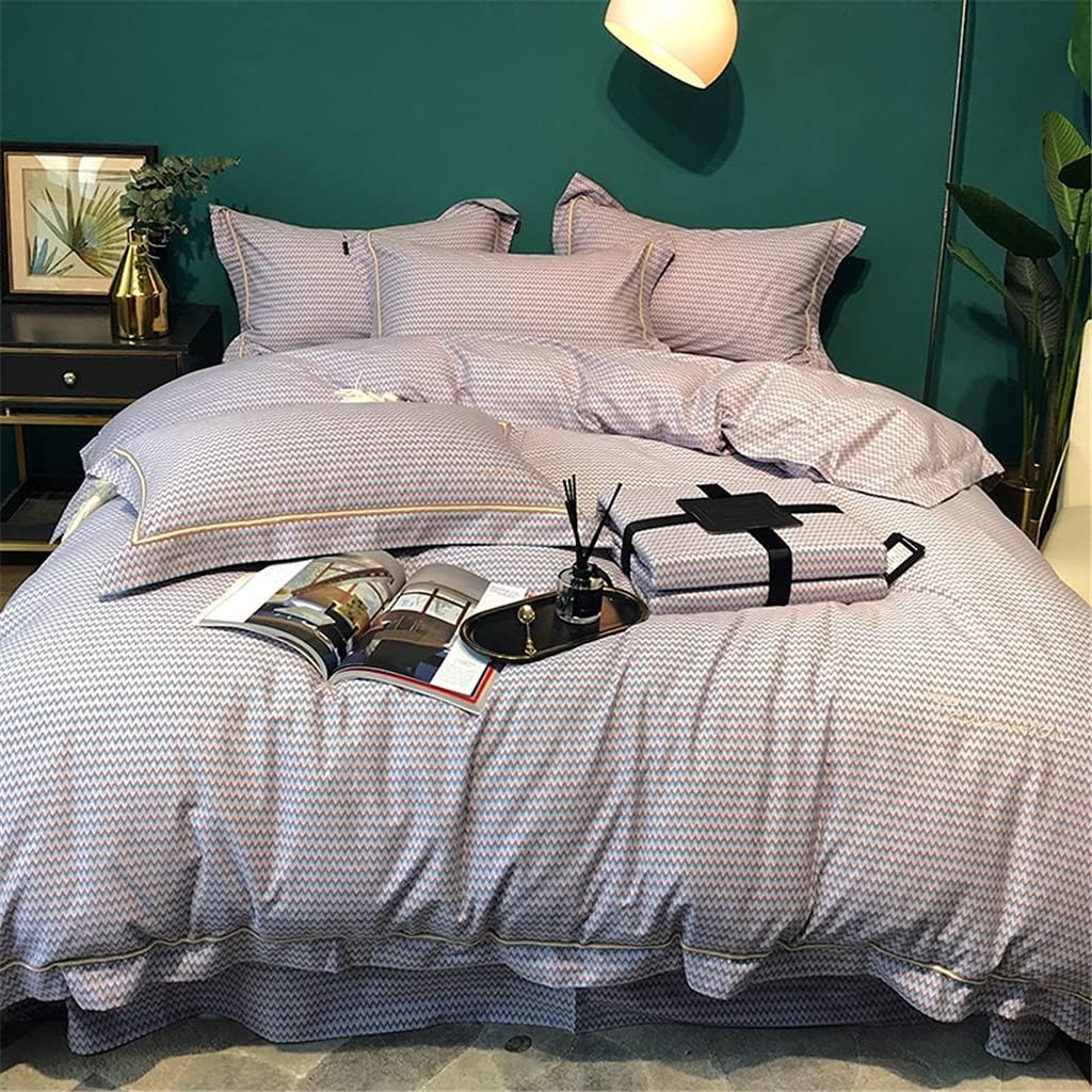 Simple 60 Long-Staple Cotton Brushed Four-Piece Embroidery Set for Autumn and Winter Solid Color Pure Cotton Double Bed (Colour: B Size: 1.5 m) (B 1.5 m)