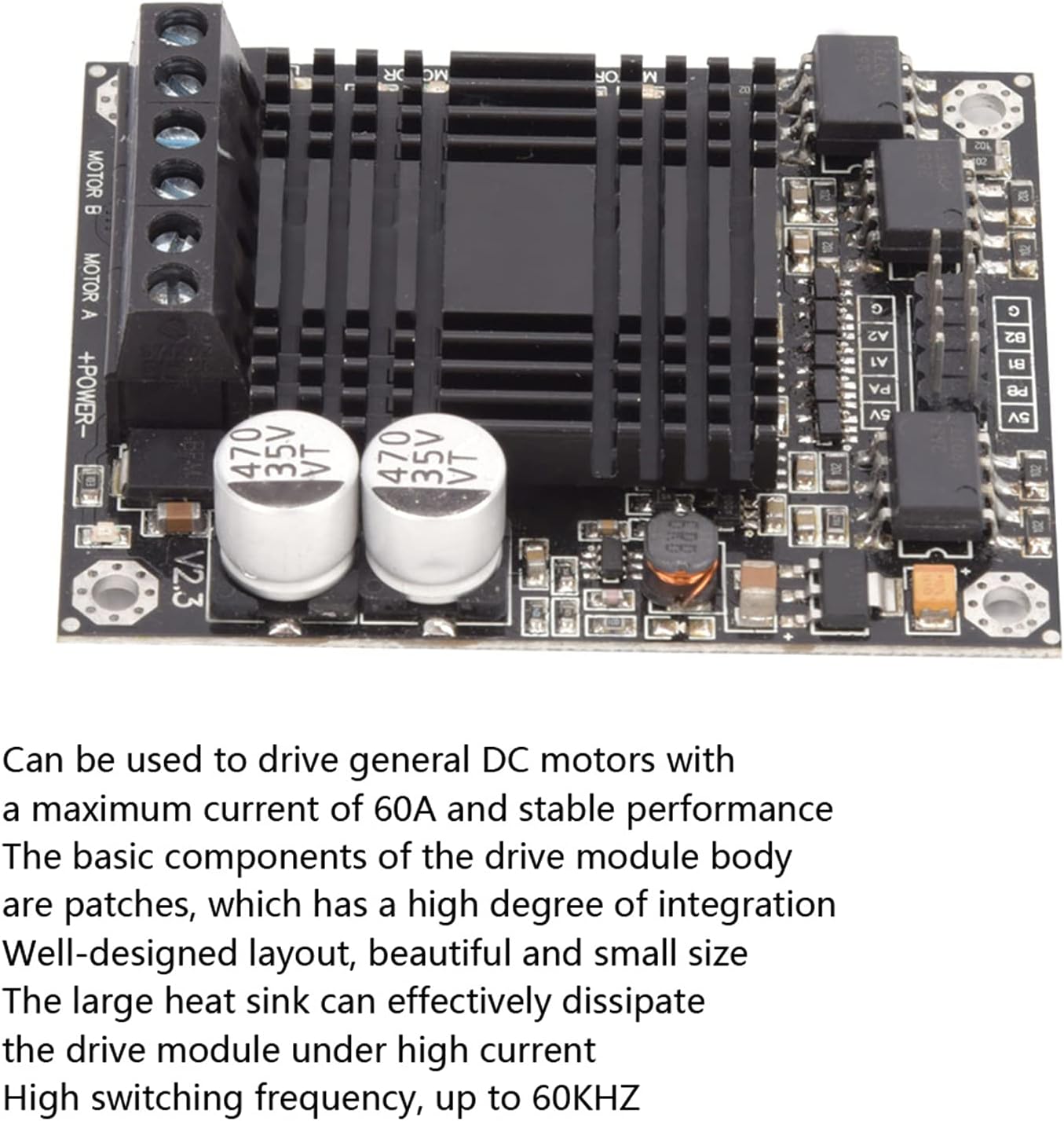 Dual Channel H-Bridge 60A DC Motor Driver Module with PWM for Robotics and Speed Control