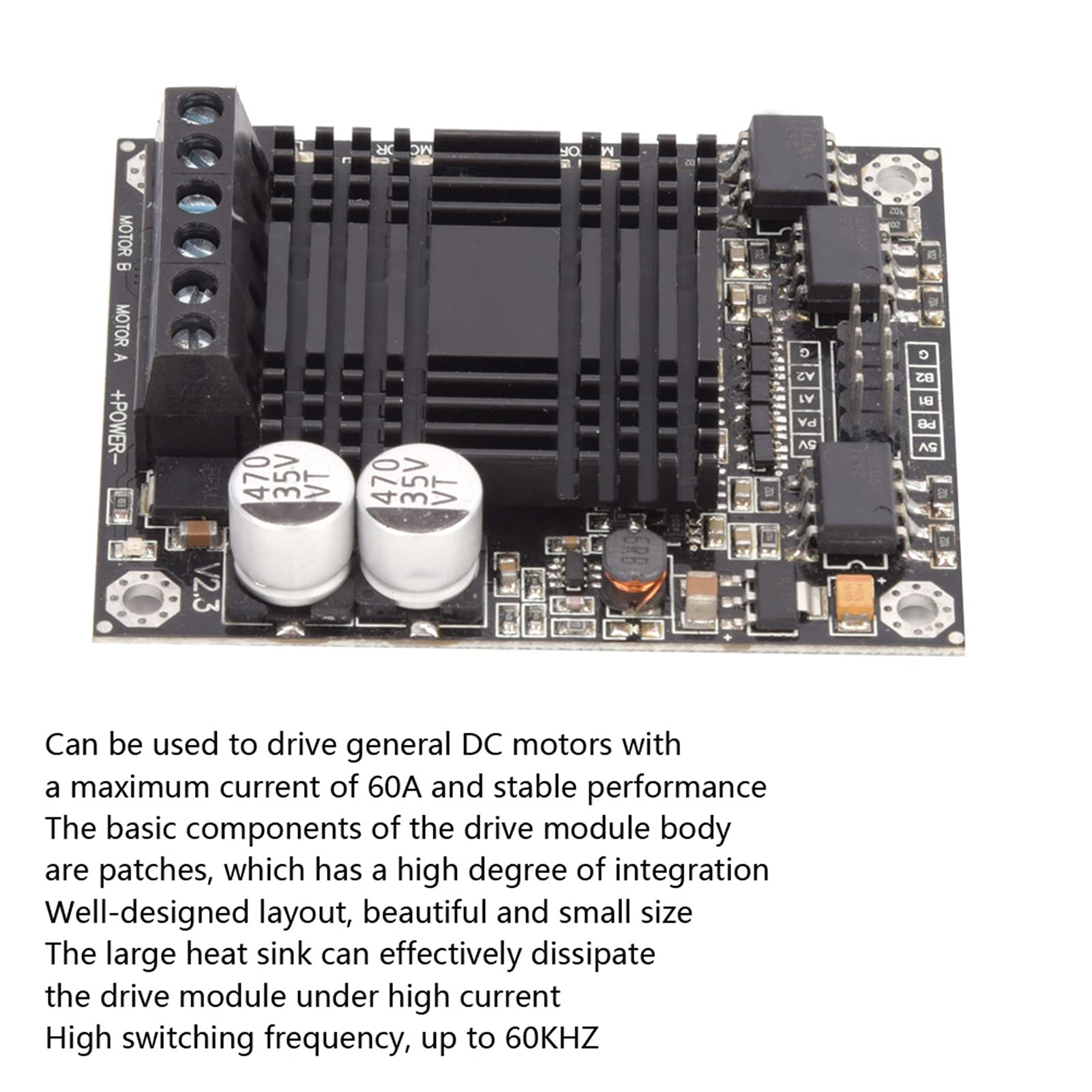 FTVOGUE Moduł Sterownika Silnika Prądu Stałego Dwukanałowy Mostek H 60 A do Zawodów Robotów, moduł Kontroli Prędkości Silnika 12 V-30 V do Projektów w Zakresie Elektroniki i Robotyki